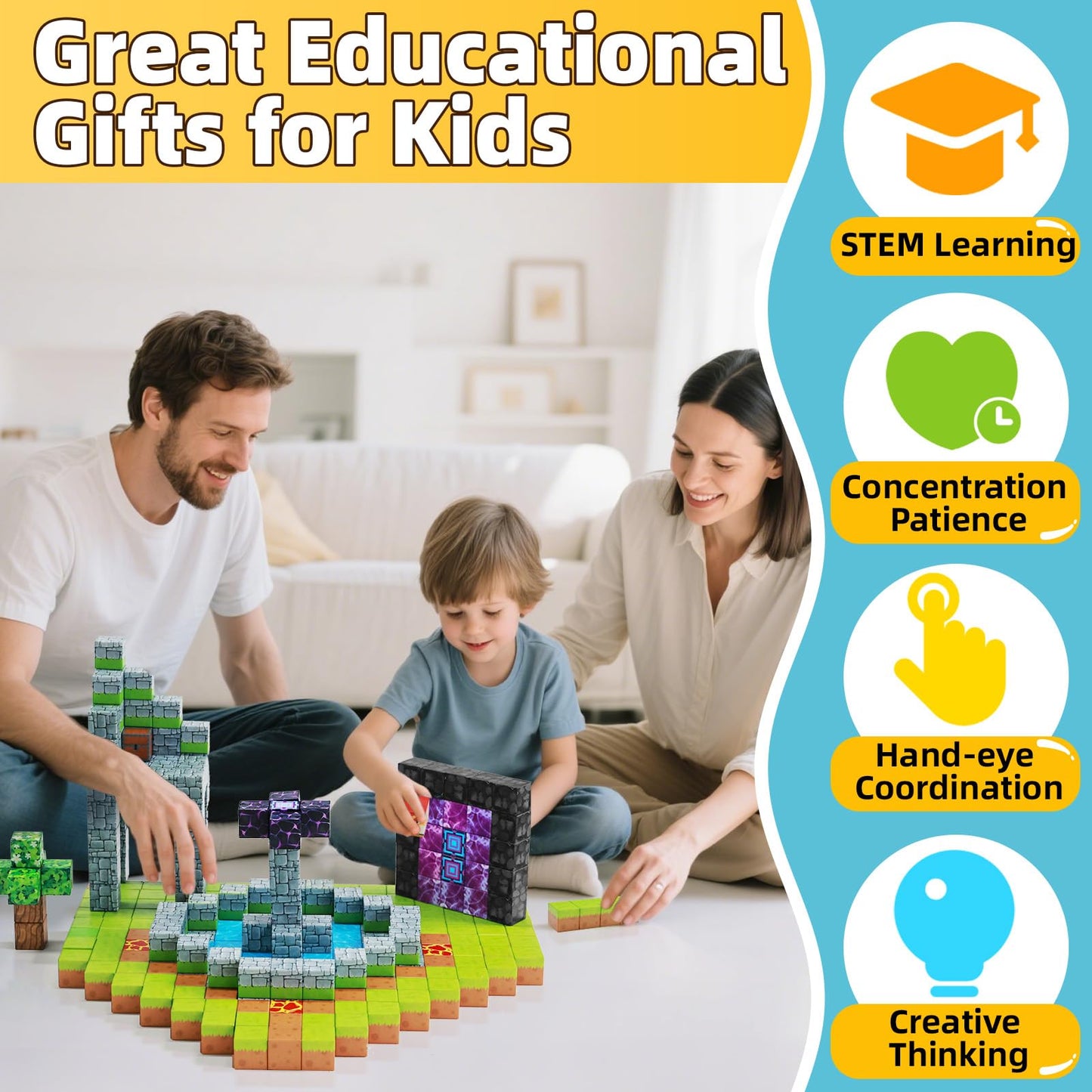EchoPlan 150PCS Magnetic Blocks - Large 1-Inch Magnetic Building Toys for Kids Aged 3-10 | STEM & Sensory Play