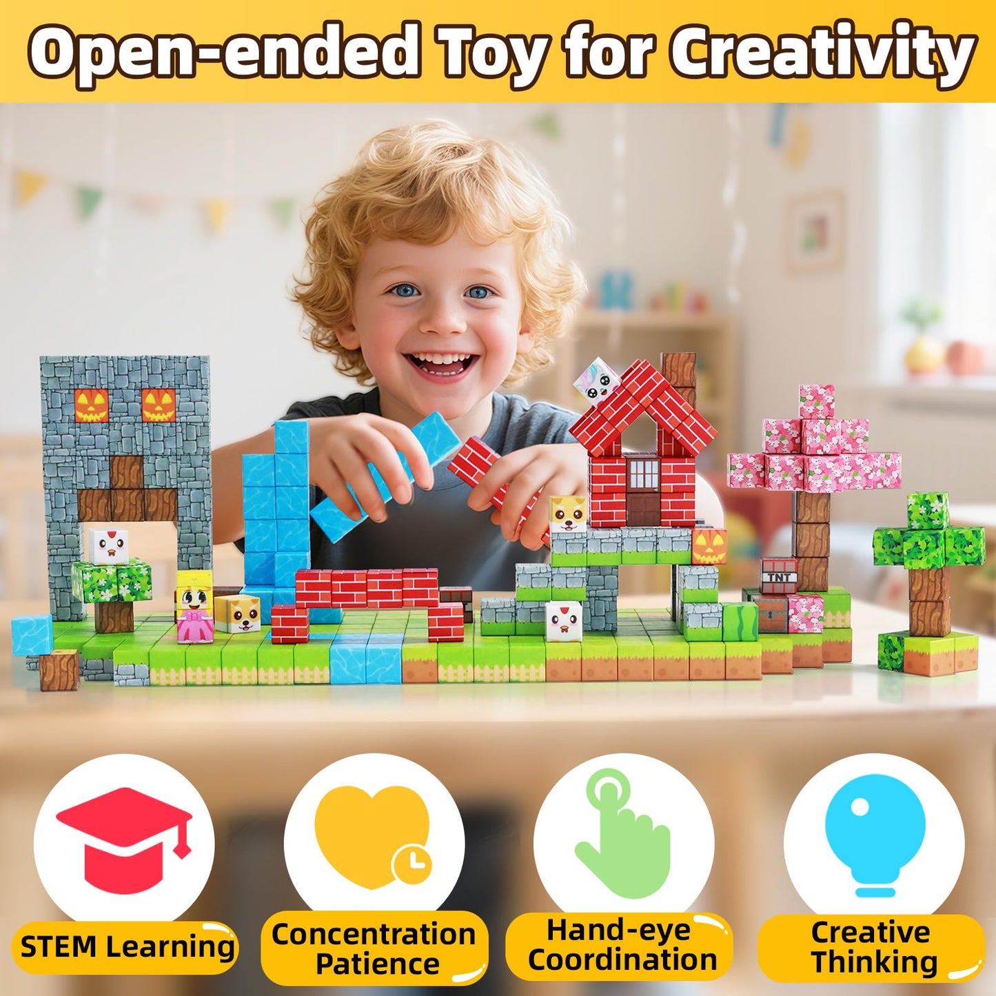 EchoPlan Magnetic Blocks 100-Piece Set | STEM Sensory Building Toys for Kids Aged 3+