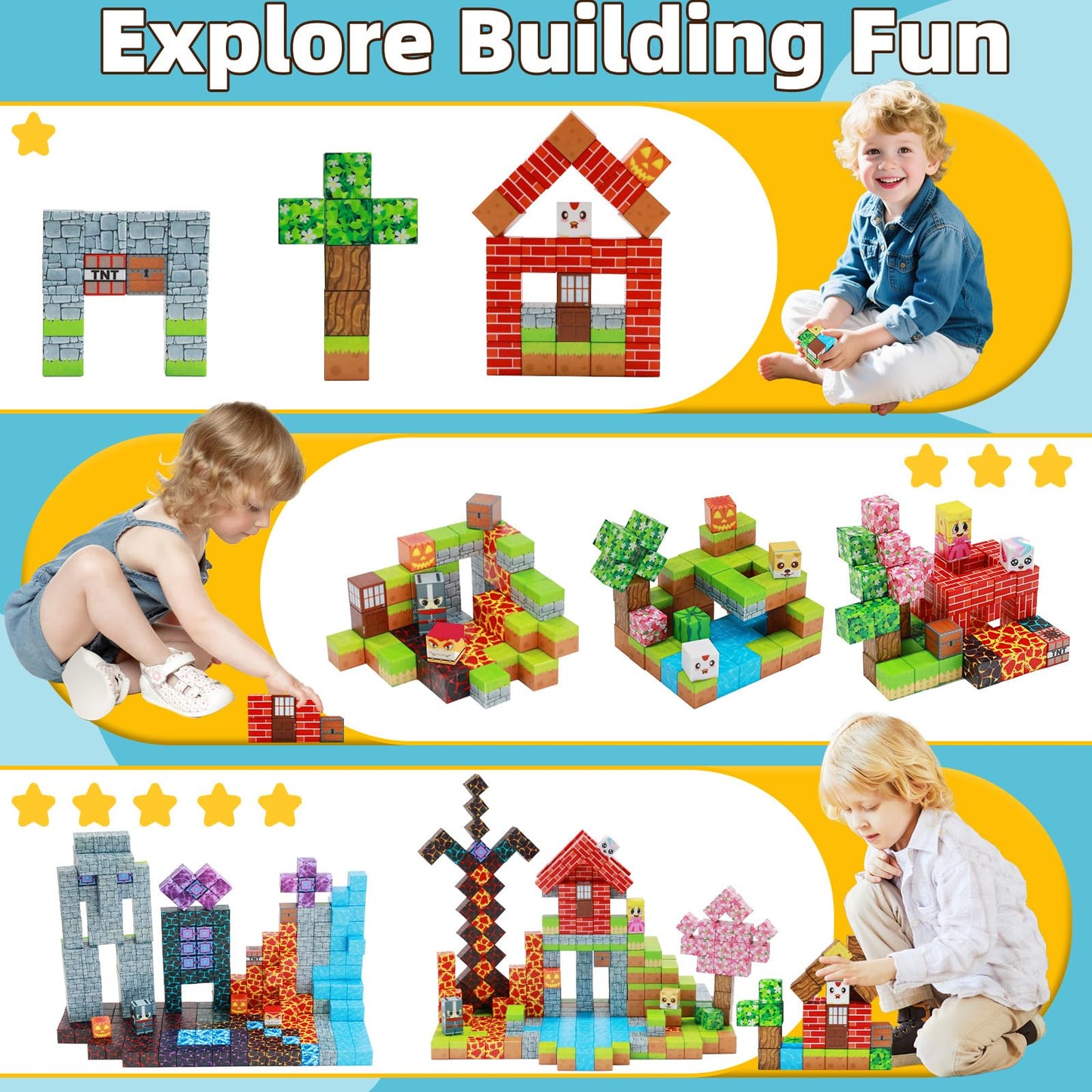 EchoPlan 150PCS Magnetic Blocks - Large 1-Inch Magnetic Building Toys for Kids Aged 3-10 | STEM & Sensory Play
