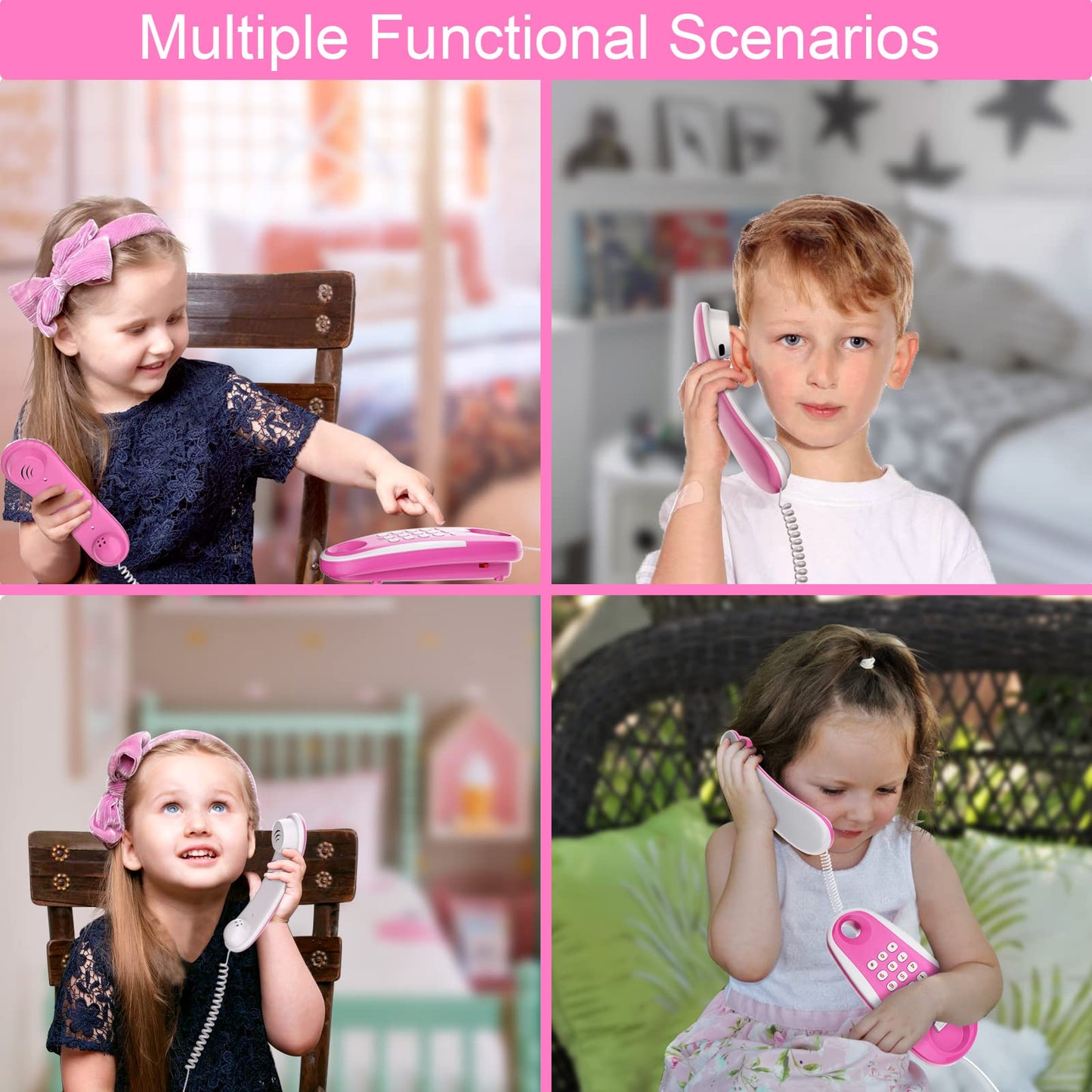 ECLENYES Kids Play Phone with Real Ring Sounds – 23 ft Line, Pretend Play Toy