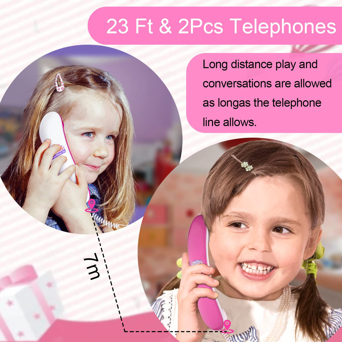 ECLENYES Kids Play Phone with Real Ring Sounds – 23 ft Line, Pretend Play Toy
