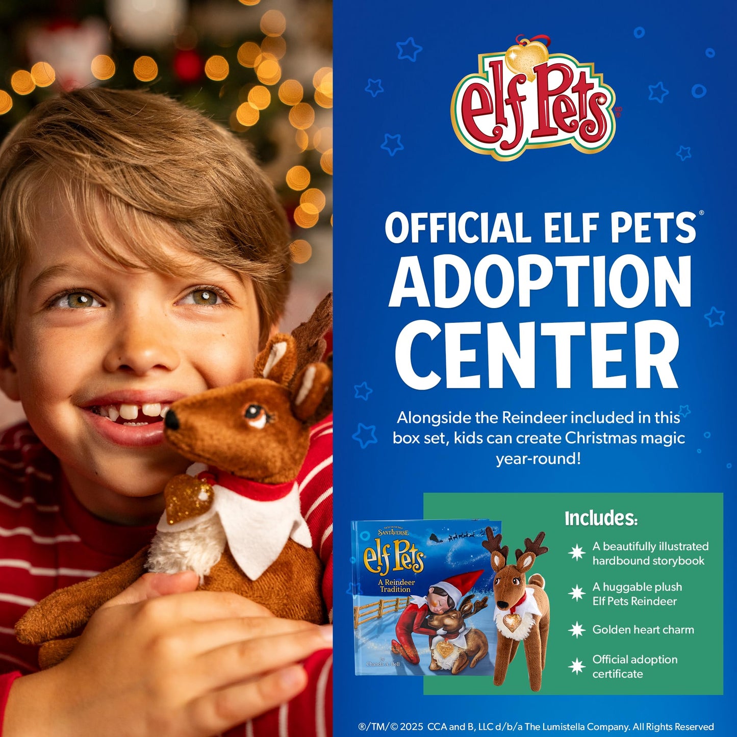 Elf Pets: A Reindeer Tradition — Illustrated Storybook & Reindeer Plush with Golden Heart Charm