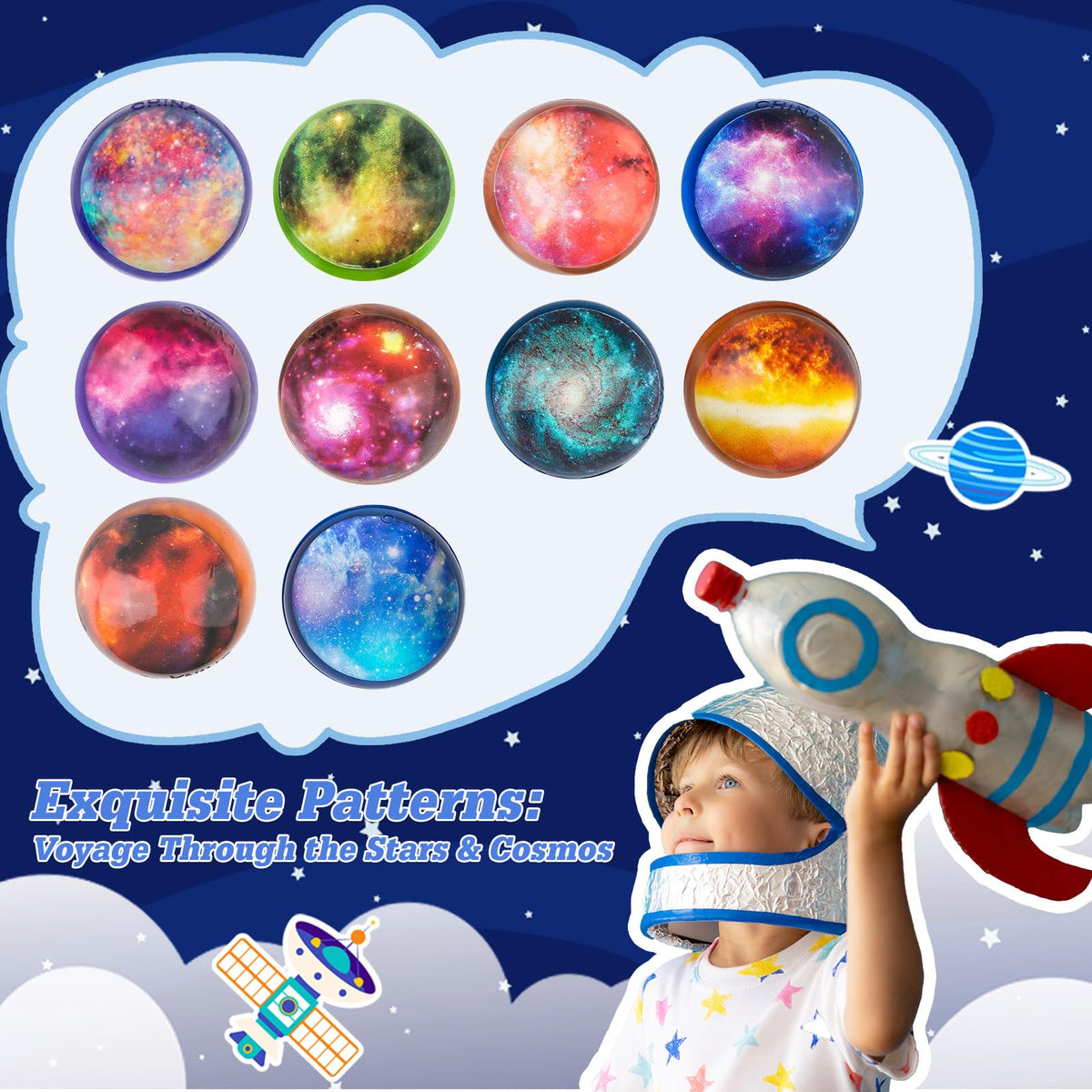 Ecoofor Galaxy Bouncy Balls 32mm – 30-Pack Space-Themed Party Favors
