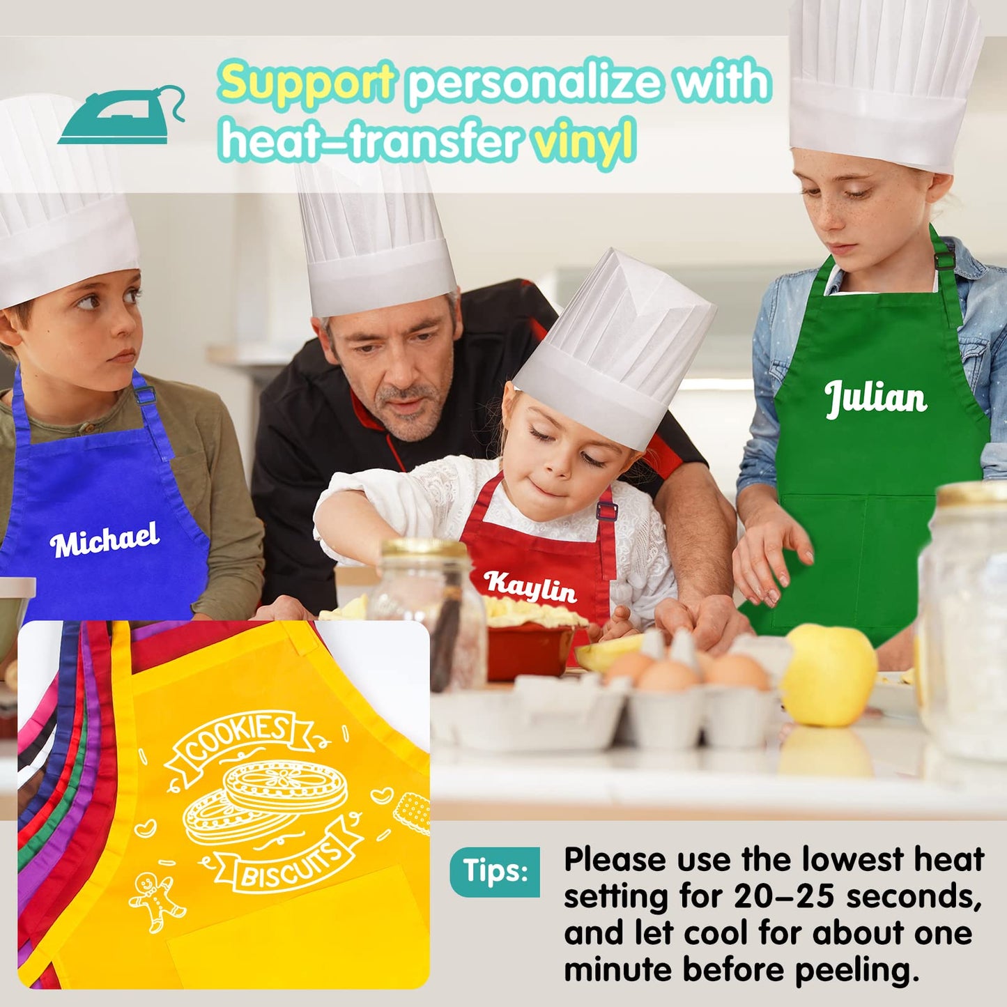 Ecoofor 24-Piece XL Kids Apron Set – 12 Colors for Ages 7-13 | Cooking, Baking & Painting