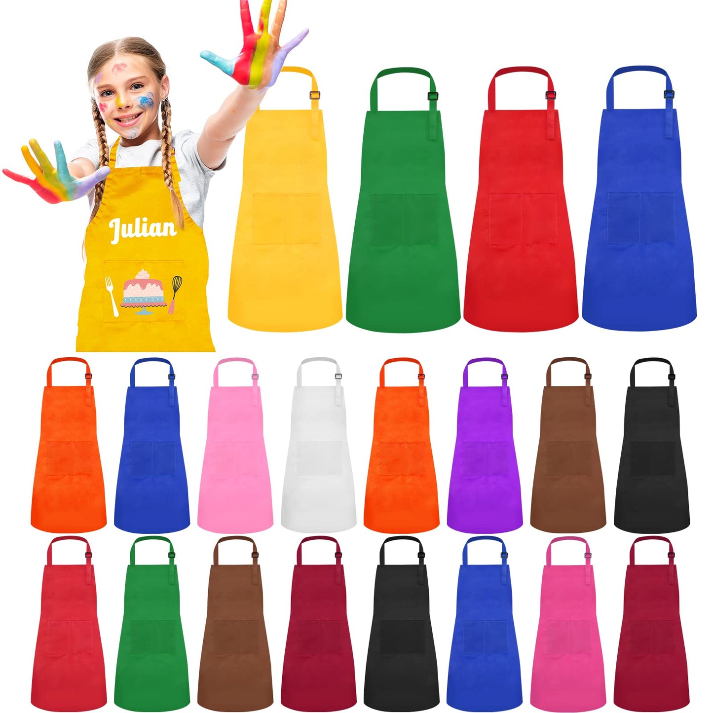 Ecoofor 24-Piece XL Kids Apron Set – 12 Colors for Ages 7-13 | Cooking, Baking & Painting