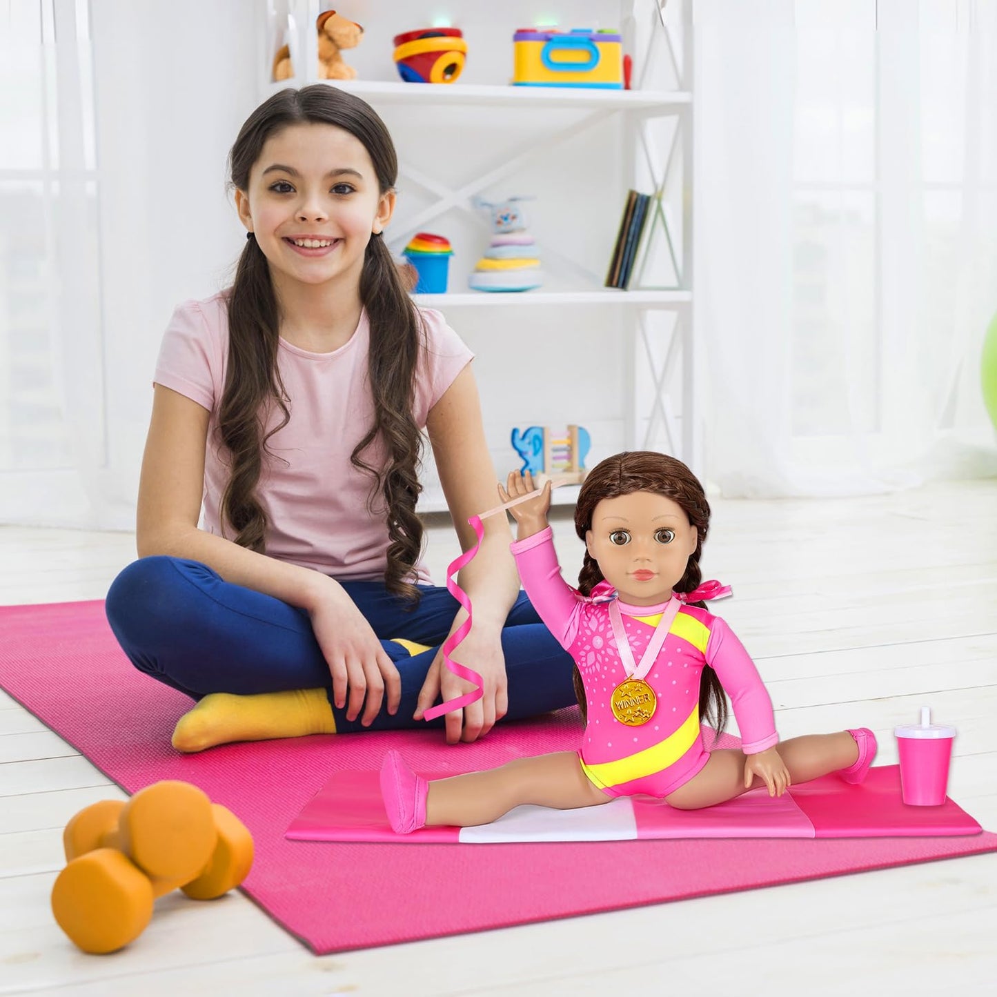 Ecore Fun 18 Inch Doll Gymnastics Outfit Set – 8 Pcs Clothes & Accessories