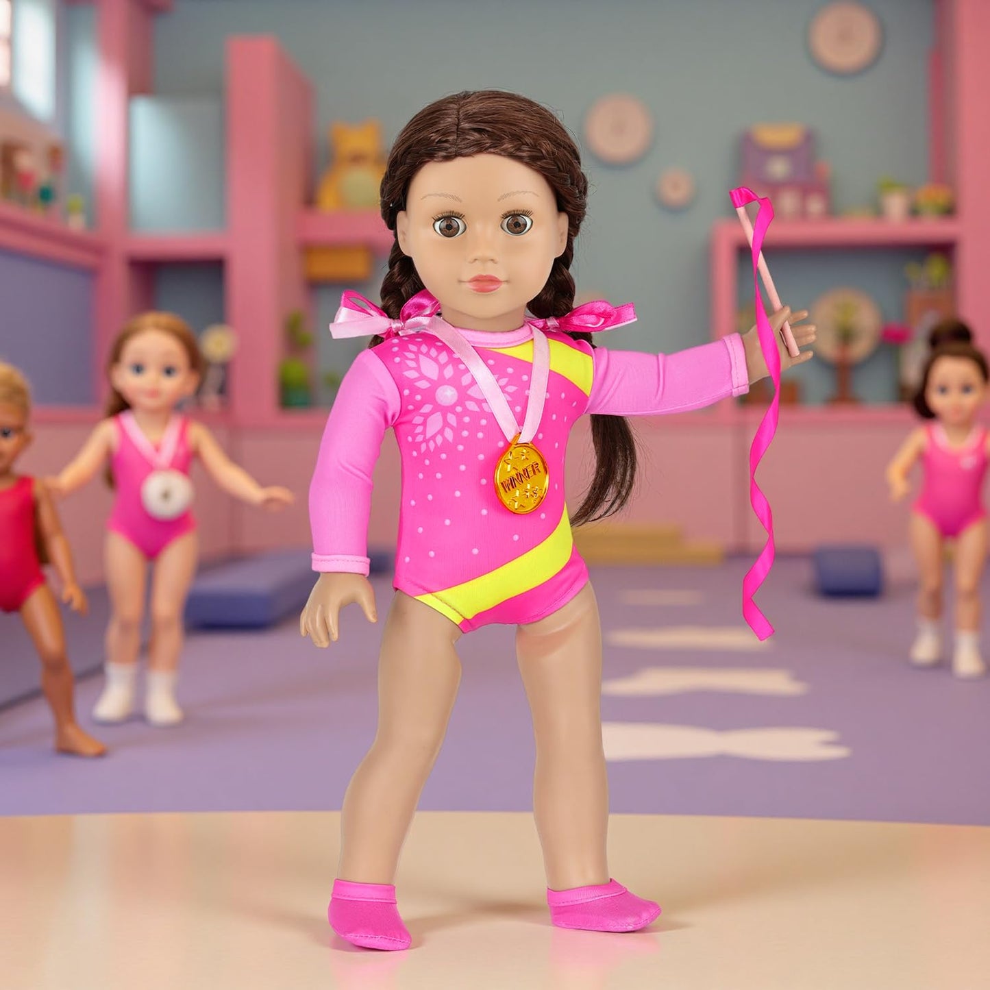 Ecore Fun 18 Inch Doll Gymnastics Outfit Set – 8 Pcs Clothes & Accessories