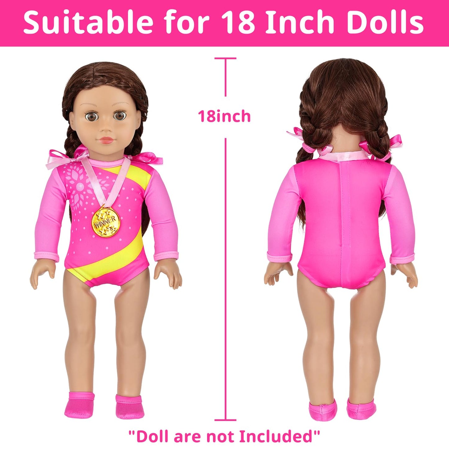 Ecore Fun 18 Inch Doll Gymnastics Outfit Set – 8 Pcs Clothes & Accessories
