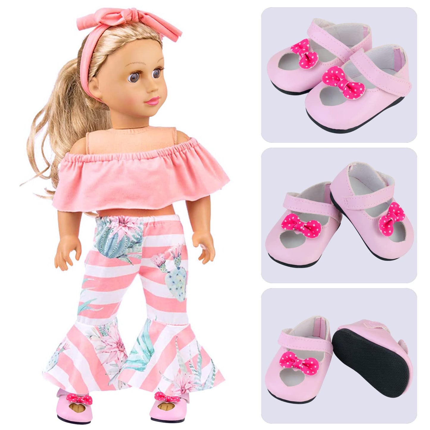 Ecore Fun 18-Inch Doll Shoes & Socks Kit — 9 Shoes + 4 Random Color Socks (Dolls Not Included)