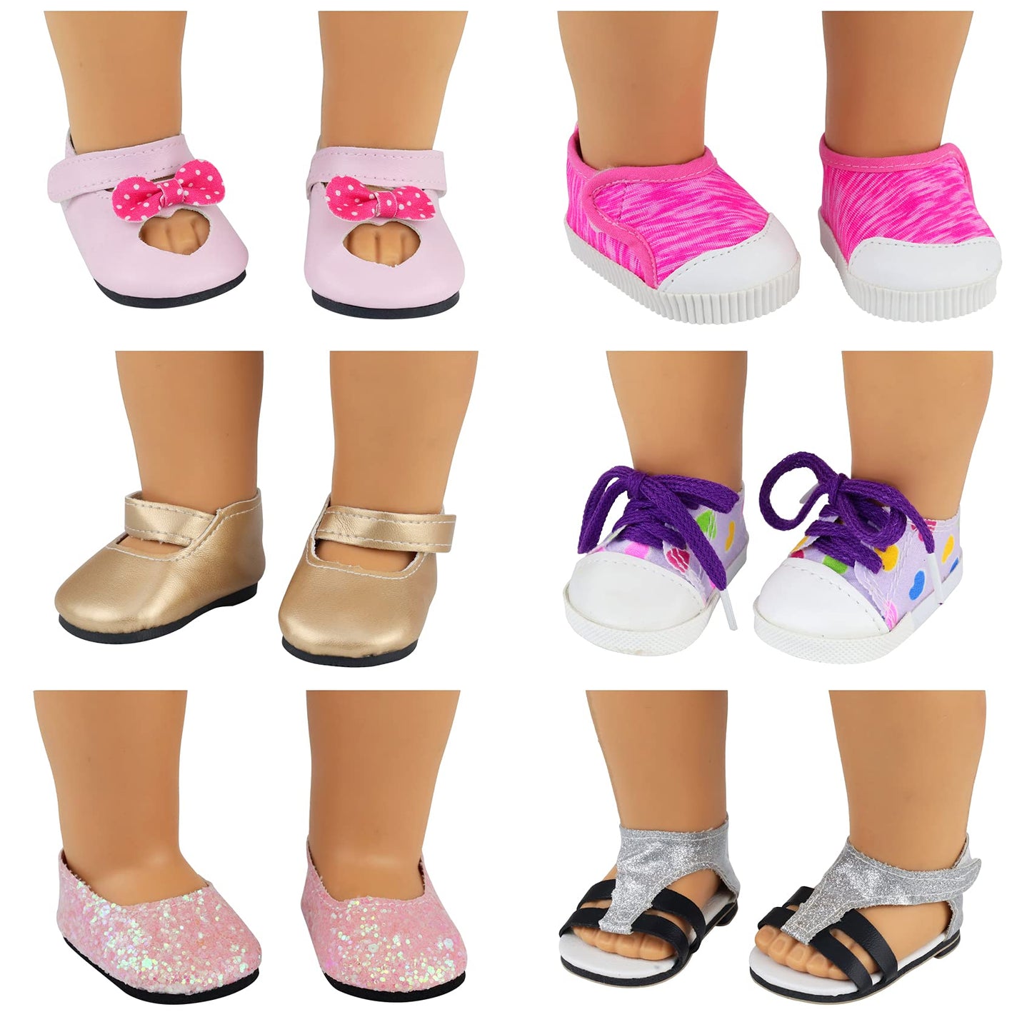 Ecore Fun 18-Inch Doll Shoes & Socks Kit — 9 Shoes + 4 Random Color Socks (Dolls Not Included)