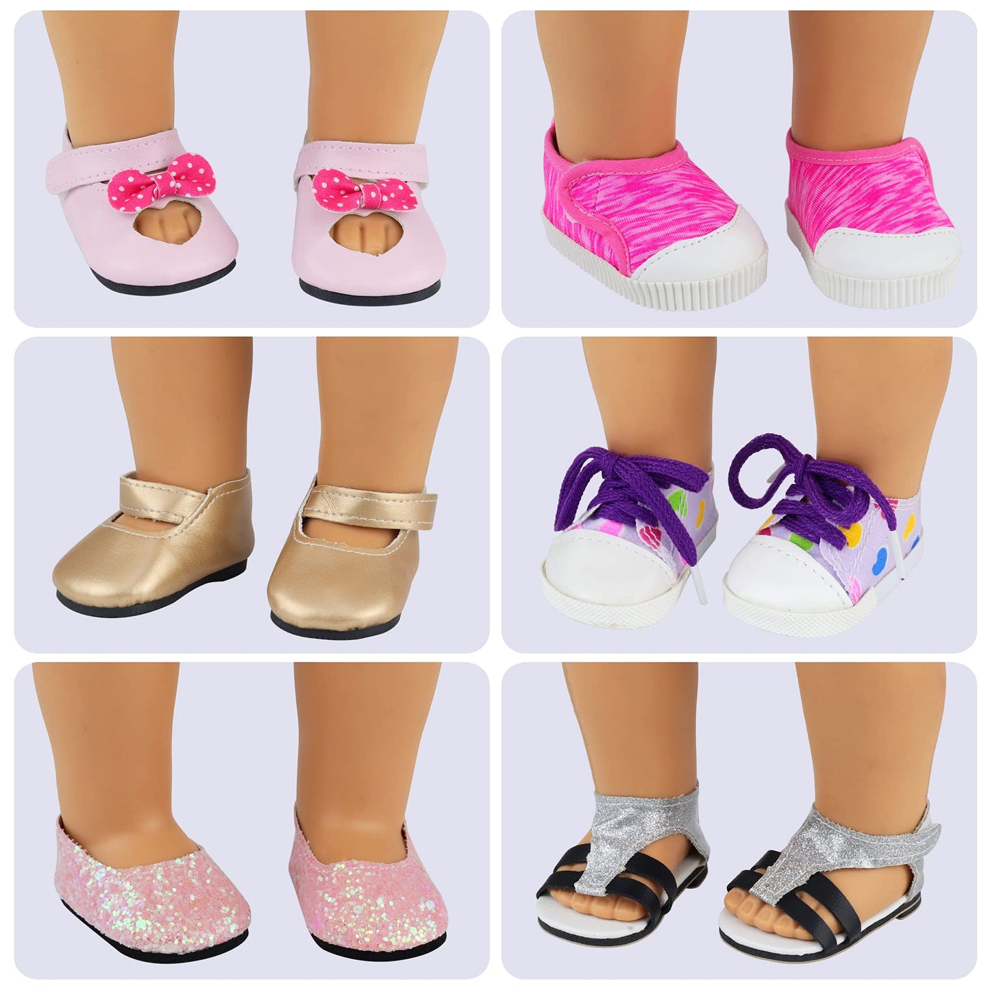 Ecore Fun 18-Inch Doll Shoes & Socks Kit — 9 Shoes + 4 Random Color Socks (Dolls Not Included)