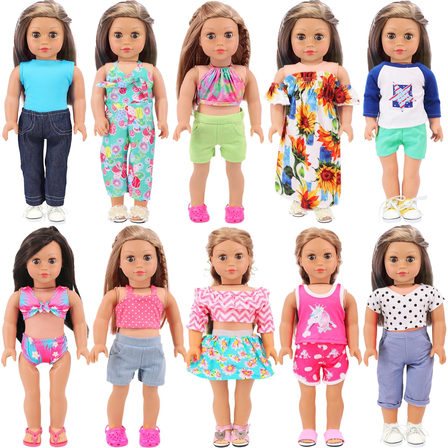 Ecore Fun 10 Sets American 18-Inch Doll Clothes – 18 Outfits for 18-Inch Dolls