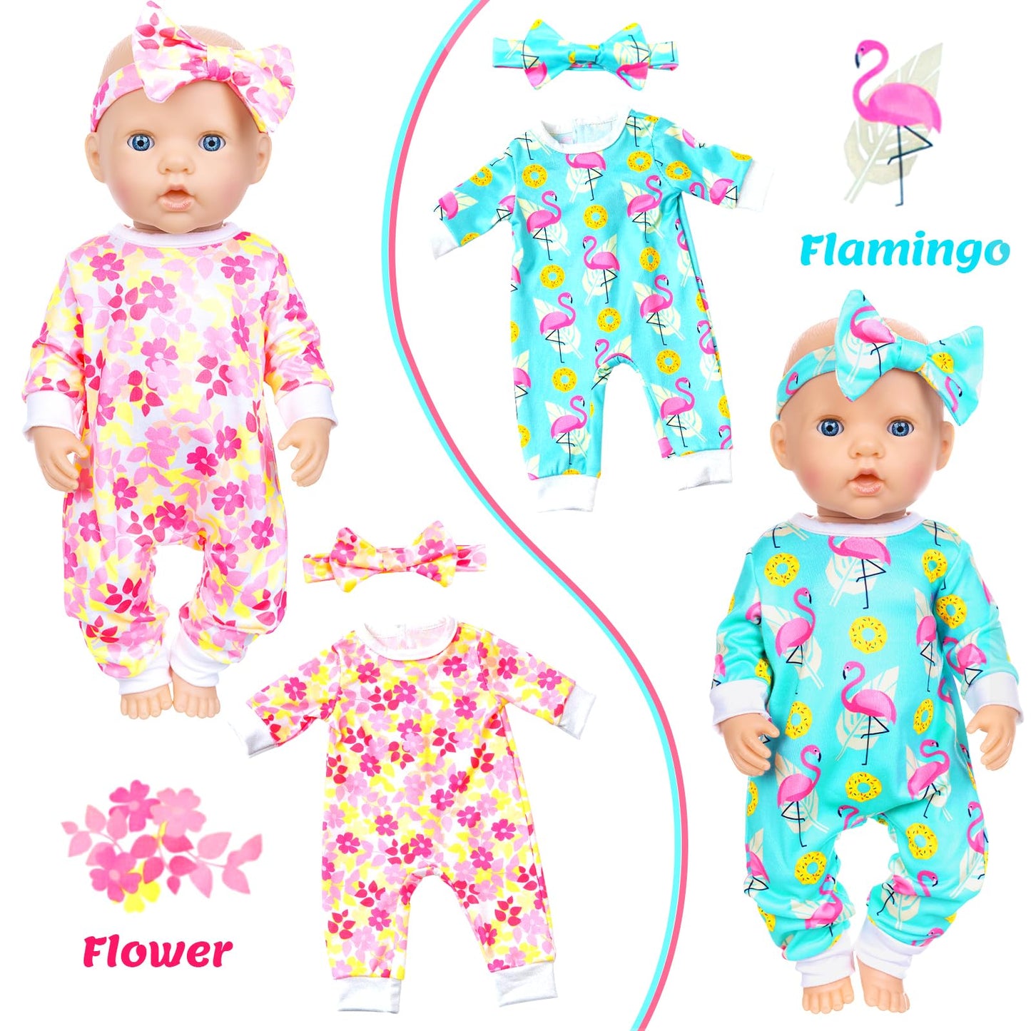 Ecore Fun 5 Sets Doll Clothes & Headbands for 14-18 Inch Dolls | 10-Piece Jumpsuit & Accessories