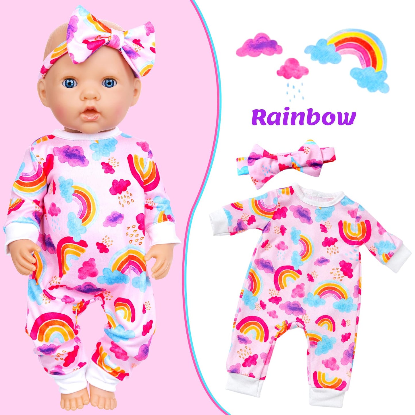 Ecore Fun 5 Sets Doll Clothes & Headbands for 14-18 Inch Dolls | 10-Piece Jumpsuit & Accessories