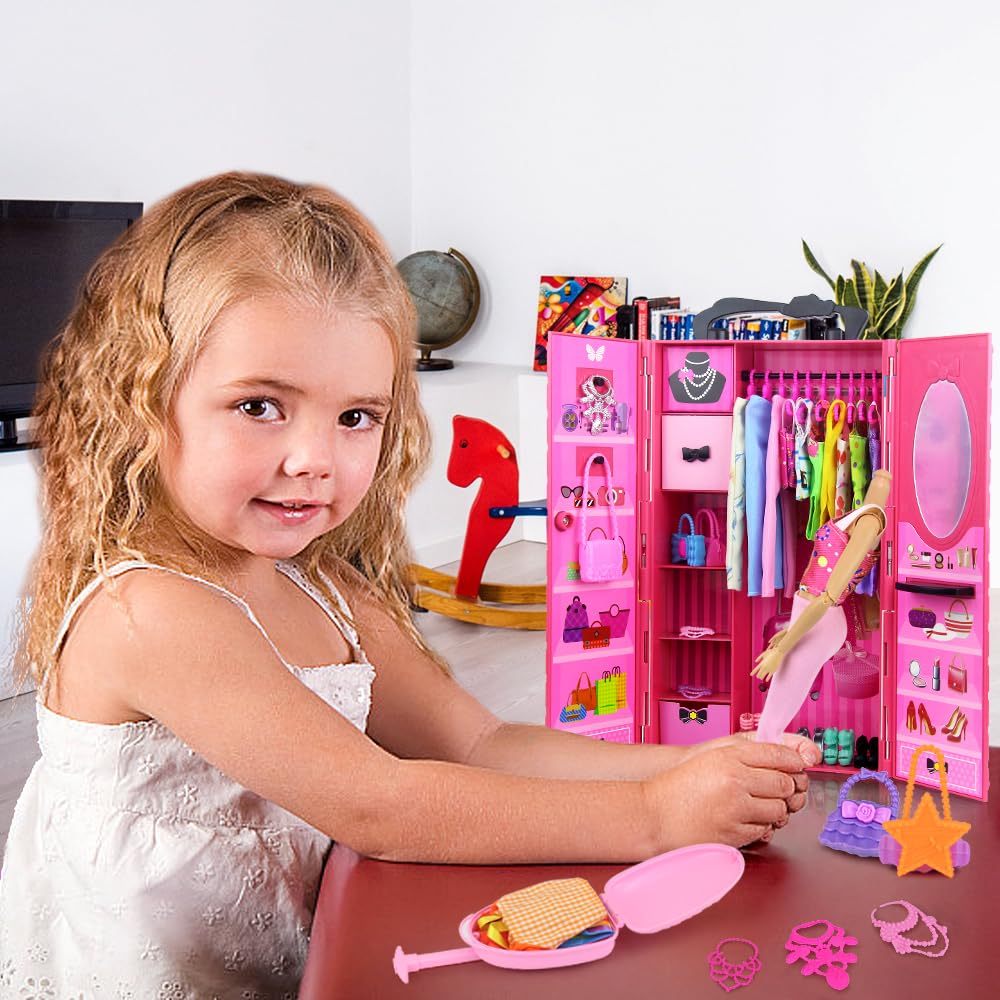 Ecore Fun Fashion Doll Closet Wardrobe – 102-Piece Outfit & Accessory Set for 11.5-Inch Dolls