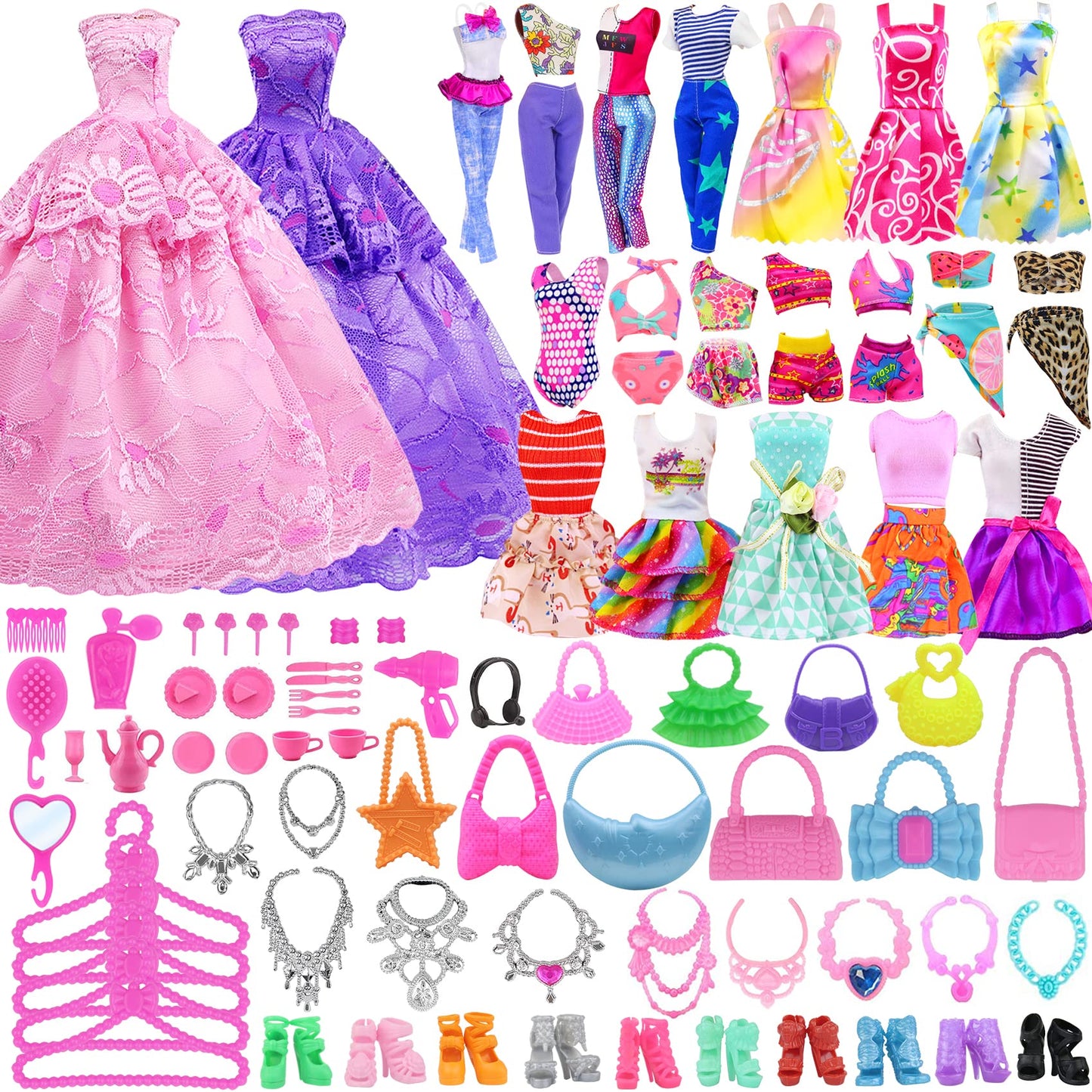Ecore Fun Fashion Doll Closet Wardrobe – 102-Piece Outfit & Accessory Set for 11.5-Inch Dolls