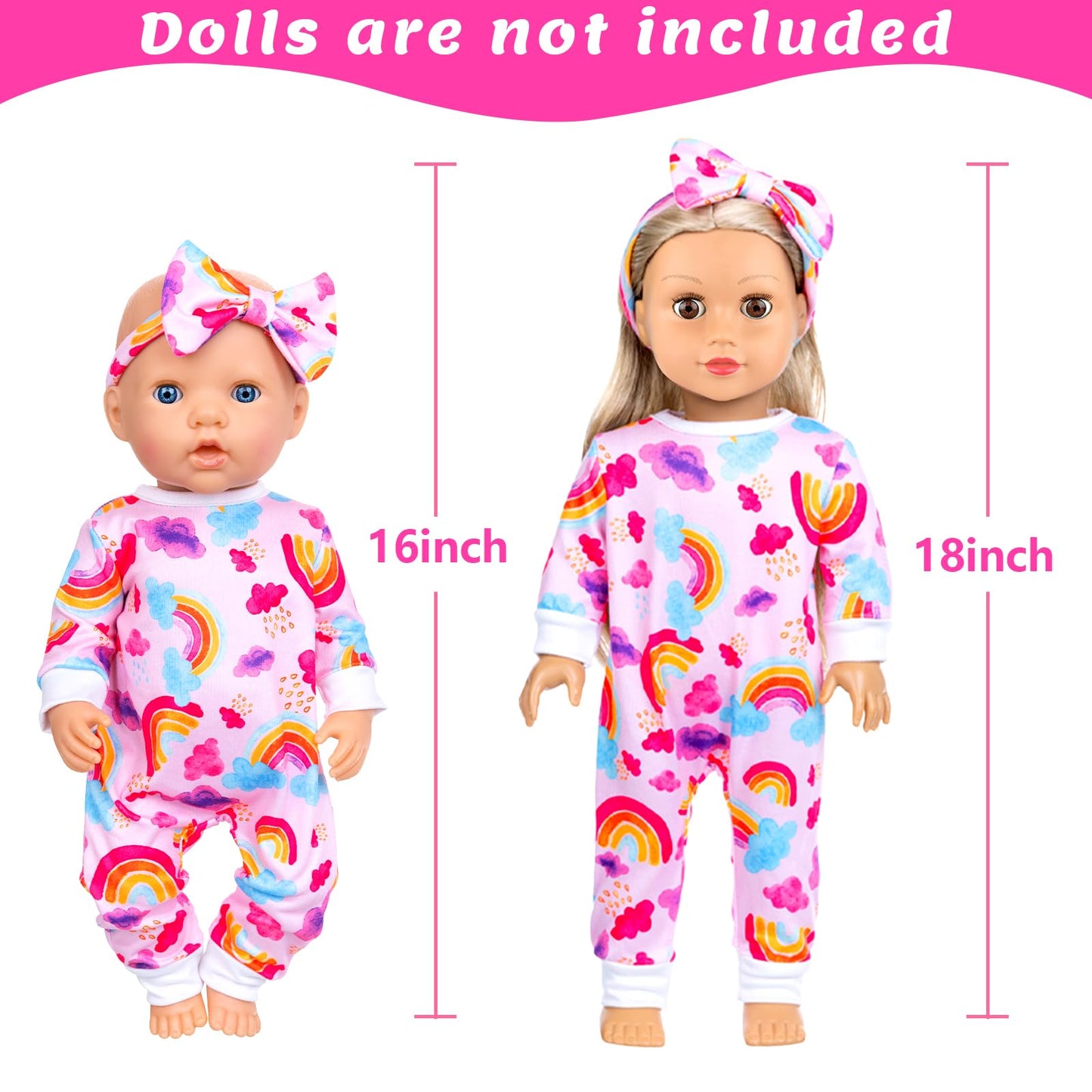 Ecore Fun 5 Sets Doll Clothes & Headbands for 14-18 Inch Dolls | 10-Piece Jumpsuit & Accessories