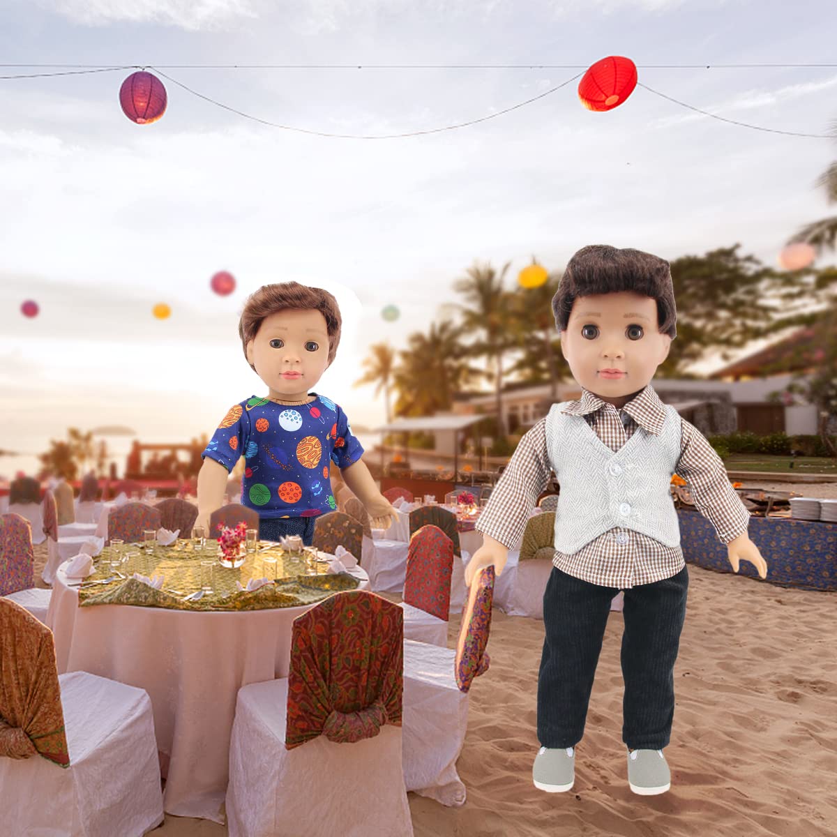 Ecore Fun 5 Sets Boy Doll Clothes + 3 Shoes for 18-Inch Dolls | Safe, Imaginative Dress-Up Gift