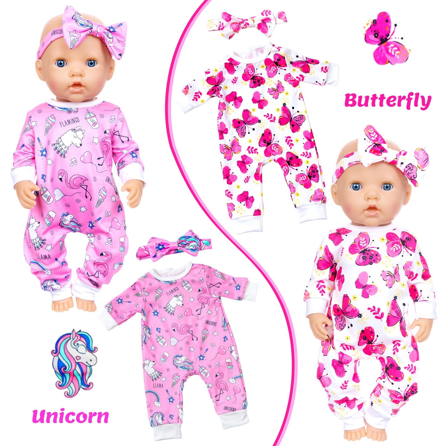 Ecore Fun 5 Sets Doll Clothes & Headbands for 14-18 Inch Dolls | 10-Piece Jumpsuit & Accessories