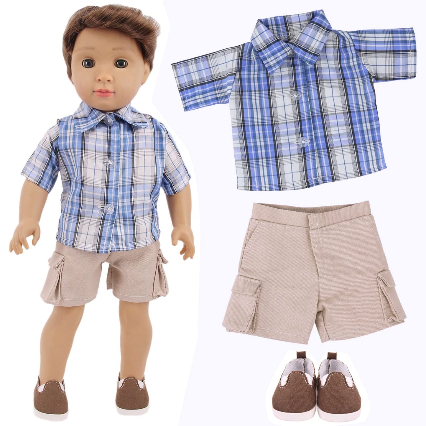 Ecore Fun 5 Sets Boy Doll Clothes + 3 Shoes for 18-Inch Dolls | Safe, Imaginative Dress-Up Gift