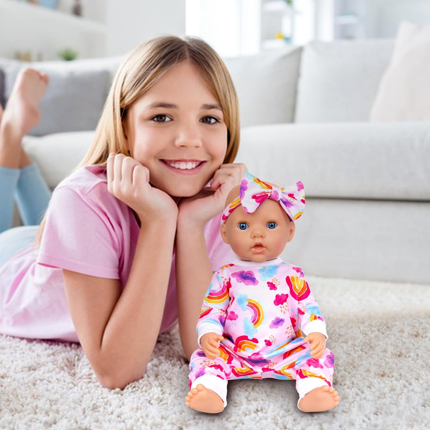 Ecore Fun 5 Sets Doll Clothes & Headbands for 14-18 Inch Dolls | 10-Piece Jumpsuit & Accessories