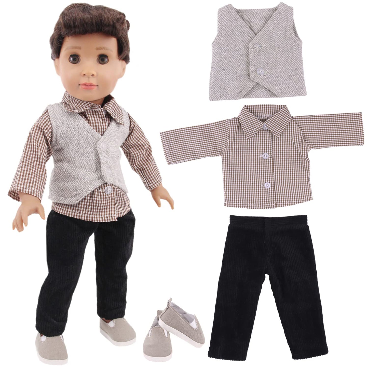 Ecore Fun 5 Sets Boy Doll Clothes + 3 Shoes for 18-Inch Dolls | Safe, Imaginative Dress-Up Gift