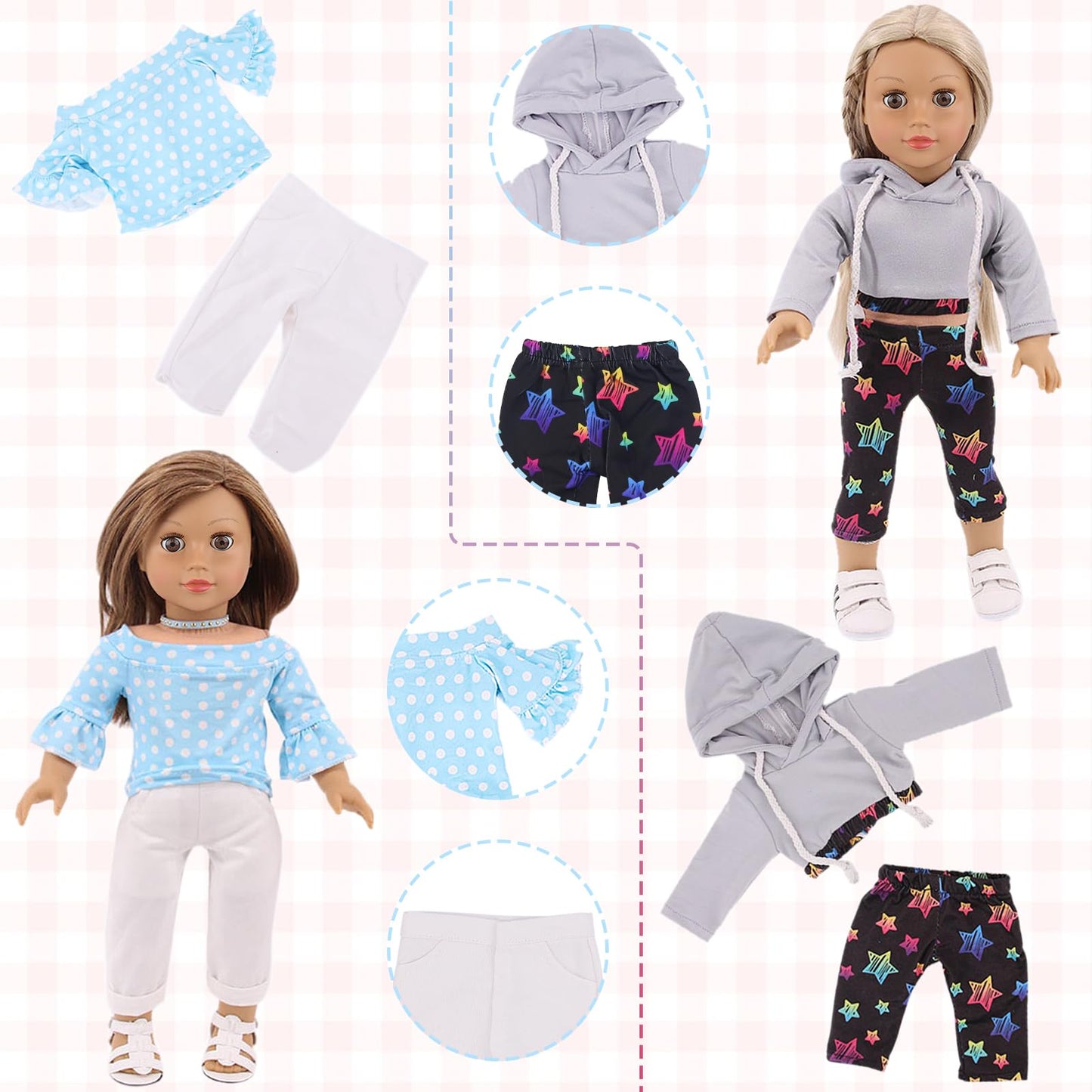 Ecore Fun 18-Inch Doll Clothes Set – 10 Outfits for 18-Inch Dolls (Dress, Tops, Shorts, Swimsuits)