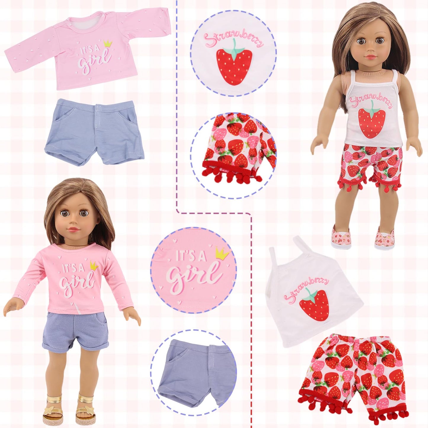 Ecore Fun 18-Inch Doll Clothes Set – 10 Outfits for 18-Inch Dolls (Dress, Tops, Shorts, Swimsuits)