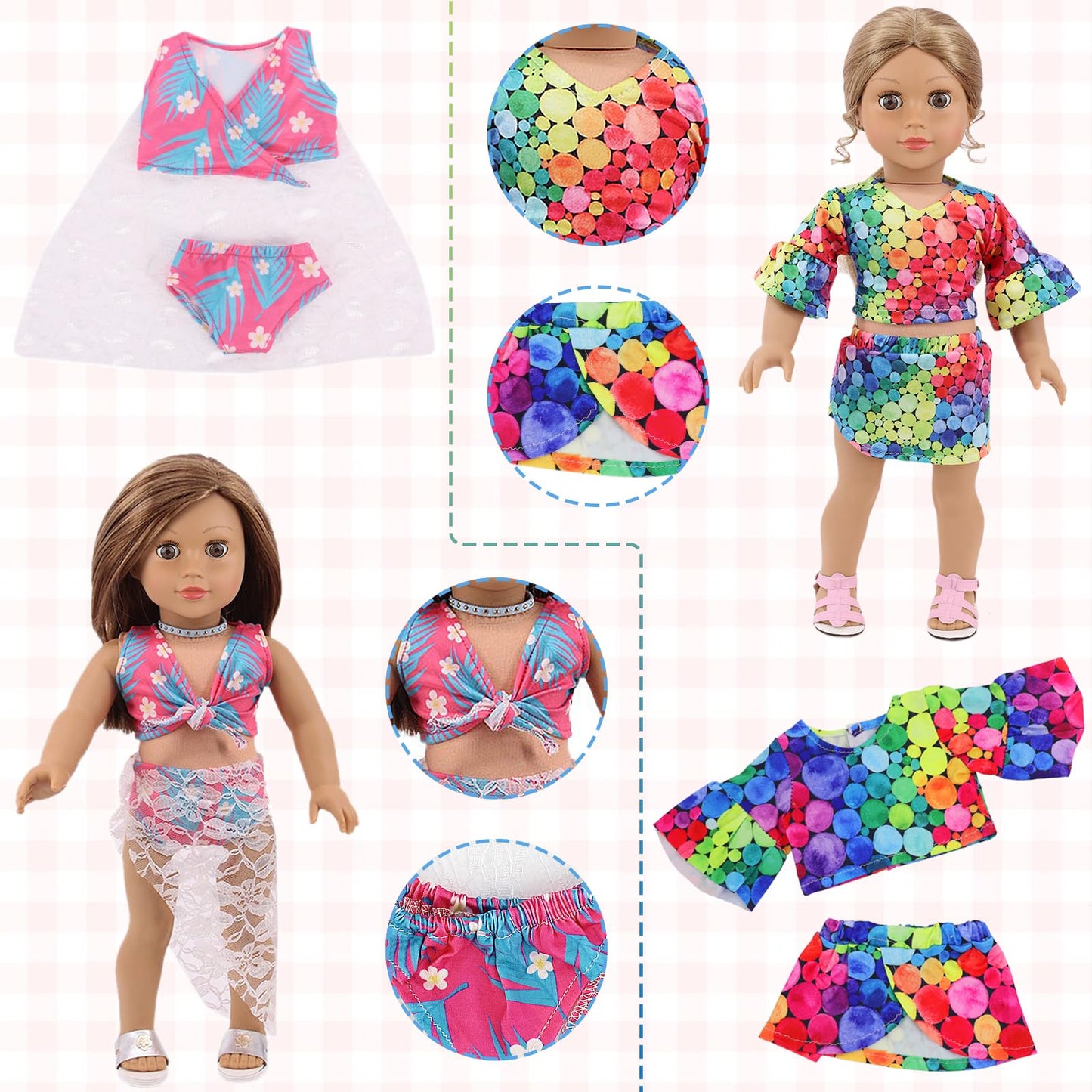 Ecore Fun 18-Inch Doll Clothes Set – 10 Outfits for 18-Inch Dolls (Dress, Tops, Shorts, Swimsuits)