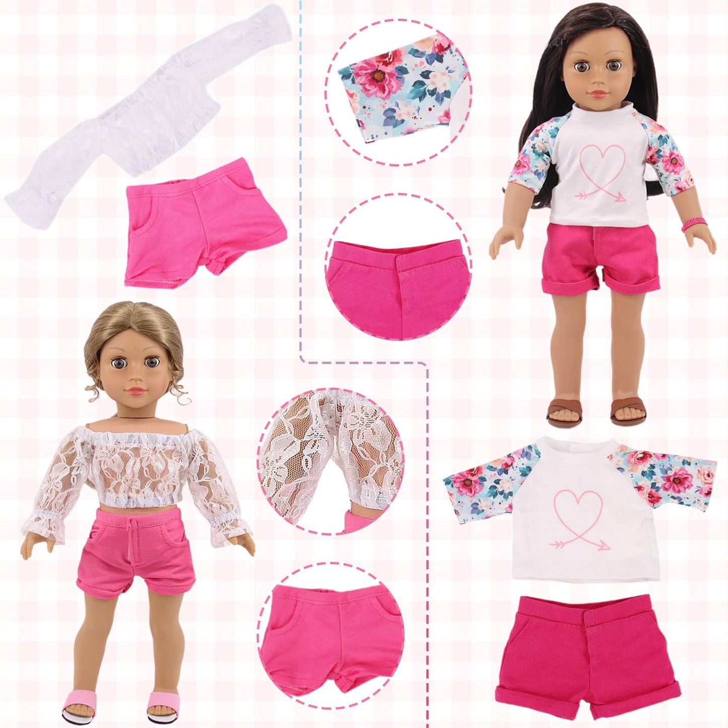 Ecore Fun 18-Inch Doll Clothes Set – 10 Outfits for 18-Inch Dolls (Dress, Tops, Shorts, Swimsuits)