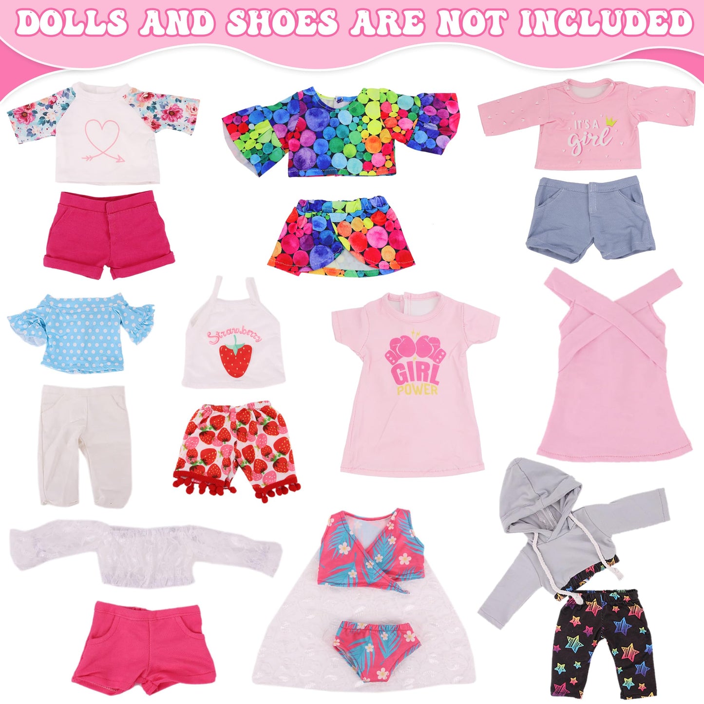 Ecore Fun 18-Inch Doll Clothes Set – 10 Outfits for 18-Inch Dolls (Dress, Tops, Shorts, Swimsuits)