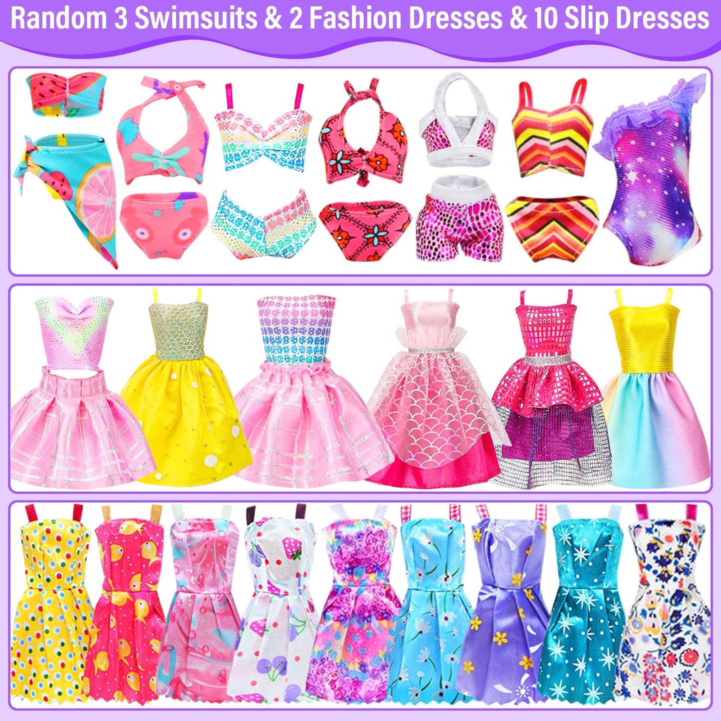Ecore Fun 108-Piece Doll Clothes Set with Purple Closet for 11.5-Inch Dolls