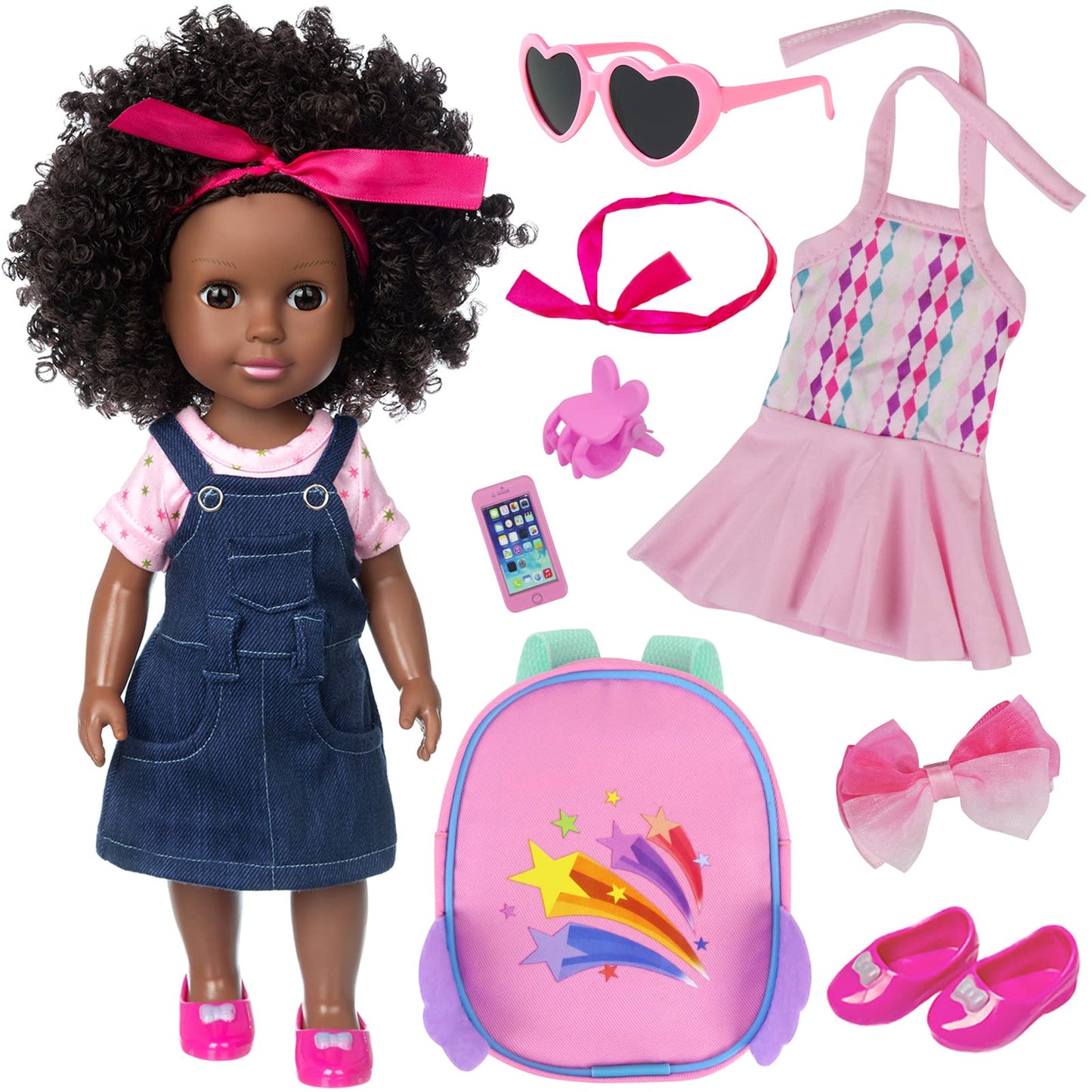 Ecore Fun Black Doll 14.5-Inch with Accessories – Realistic Silicone Baby Girl Gift