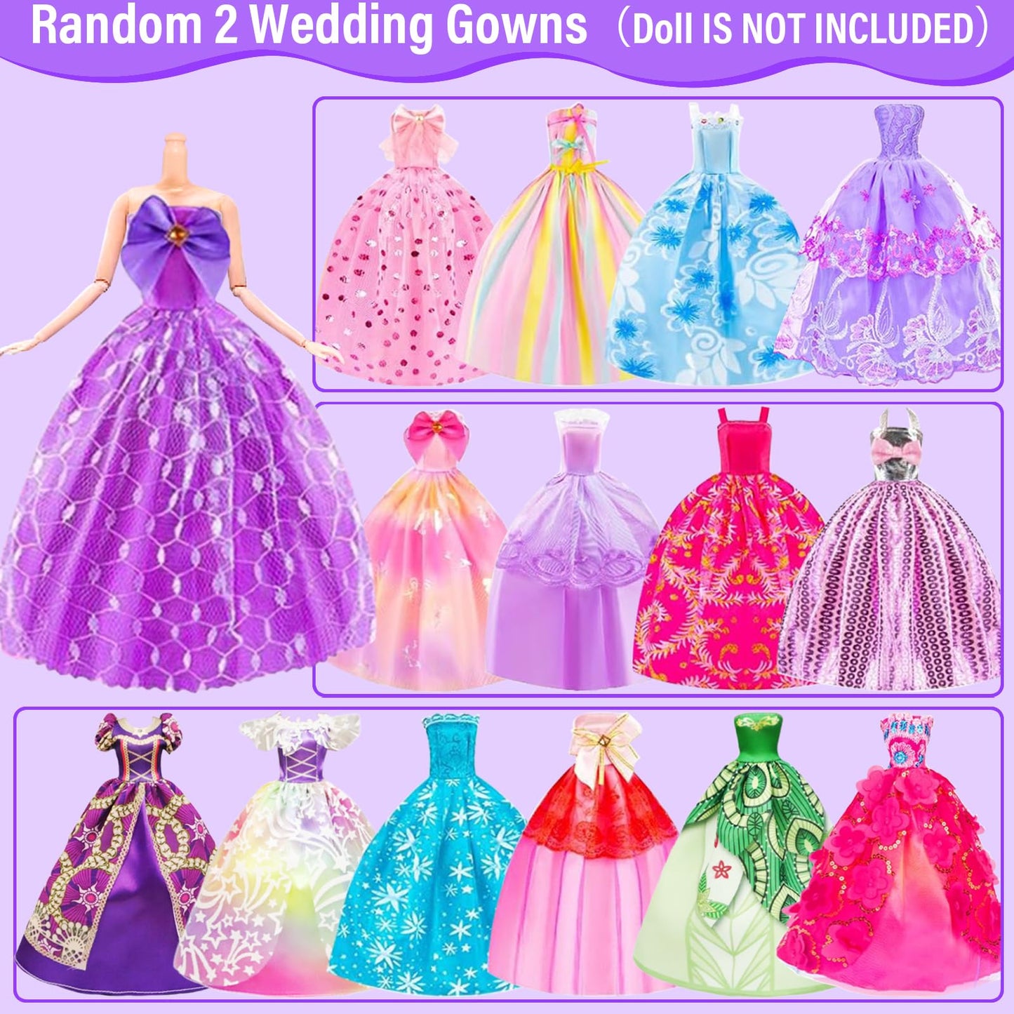 Ecore Fun 108-Piece Doll Clothes Set with Purple Closet for 11.5-Inch Dolls
