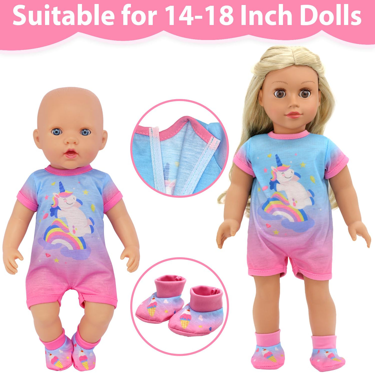 ECORELF 4-Set Doll Clothes for 14-16 Inch Dolls – 7-Piece Outfit Set (Dresses, Jumpsuits, Hats, Accessories)