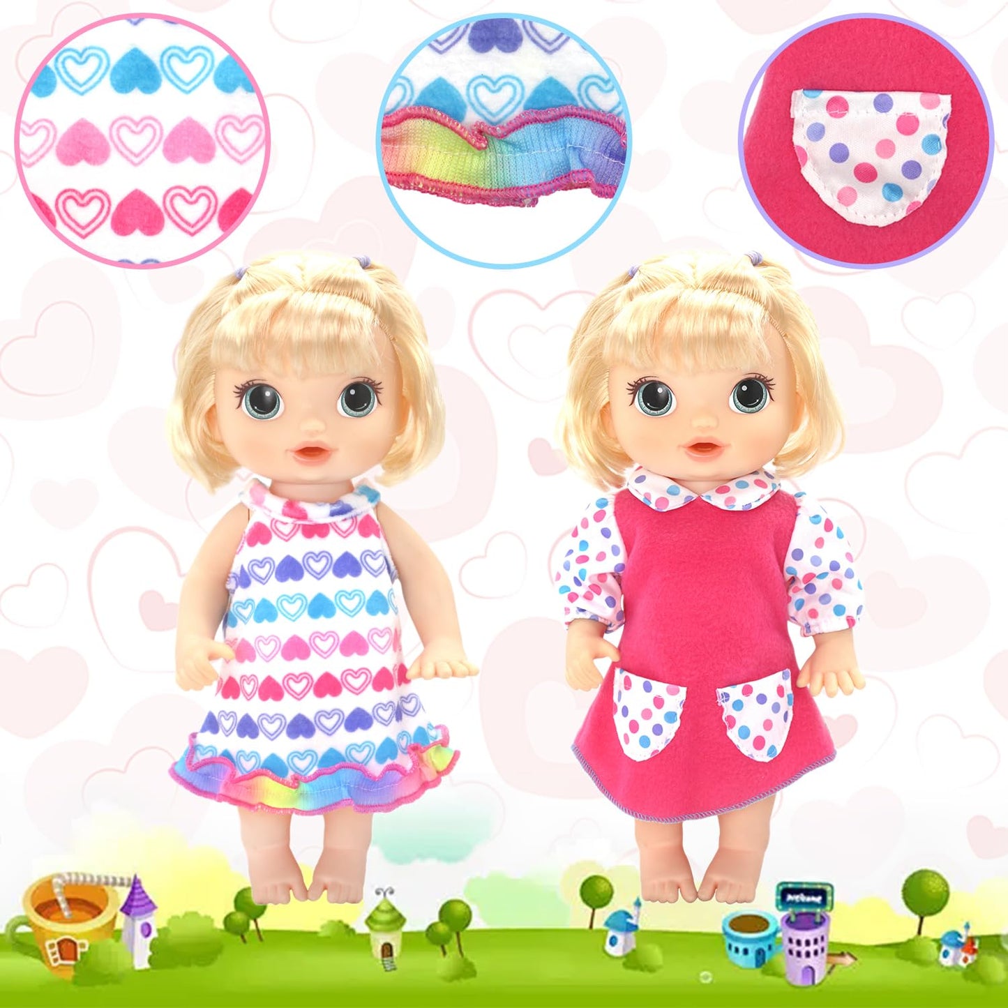 ECORELF Alive 10-Set Doll Clothes for 10-12 Inch Dolls | 2 Onesies + 8 Dresses