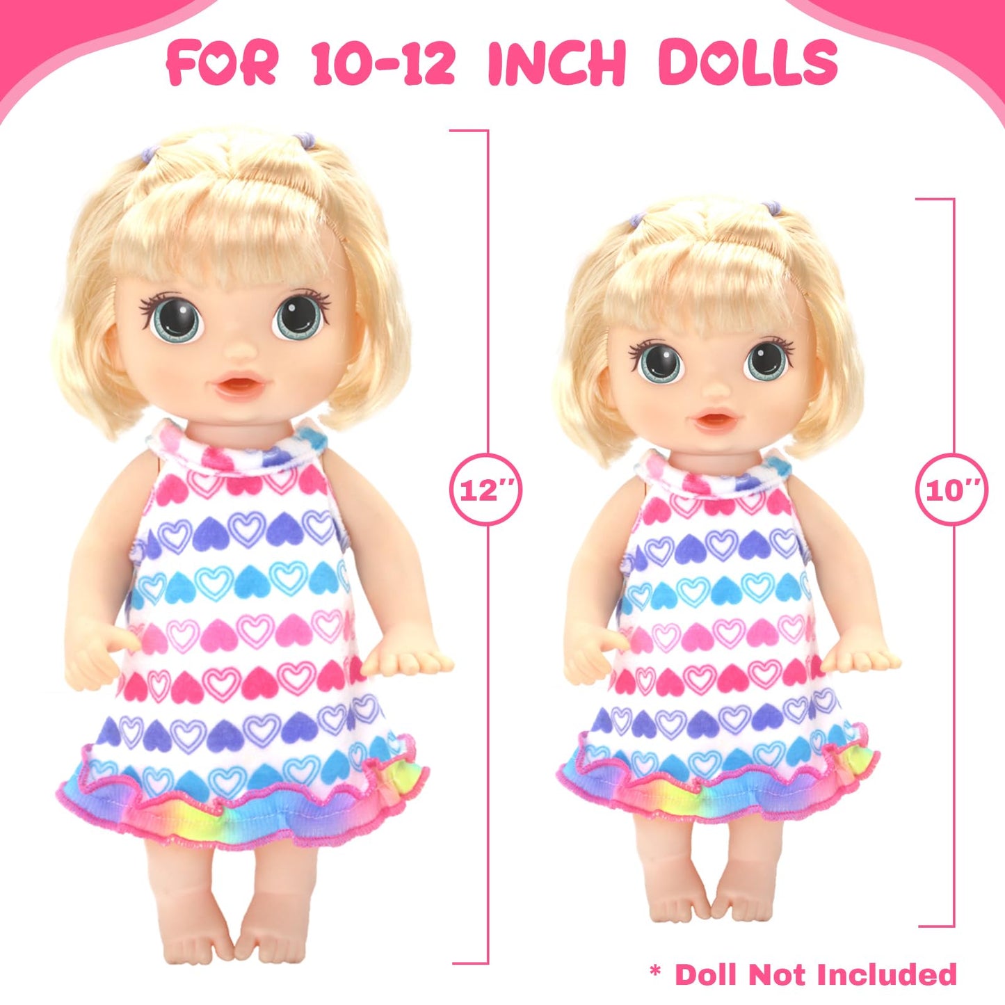 ECORELF Alive 10-Set Doll Clothes for 10-12 Inch Dolls | 2 Onesies + 8 Dresses