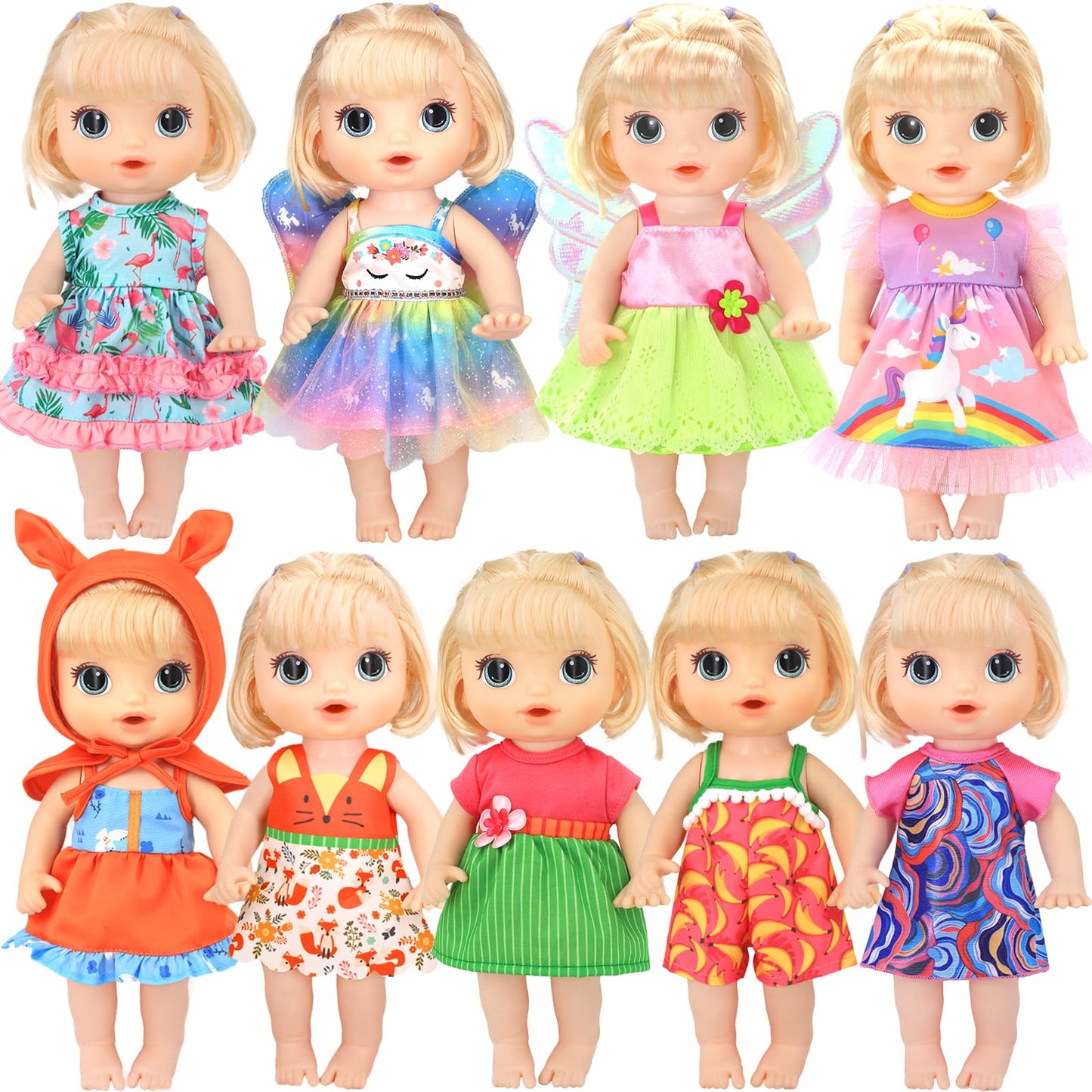 ECORELF 9 Sets Alive Baby Doll Clothes for 12-Inch Dolls – Dress Up Pack