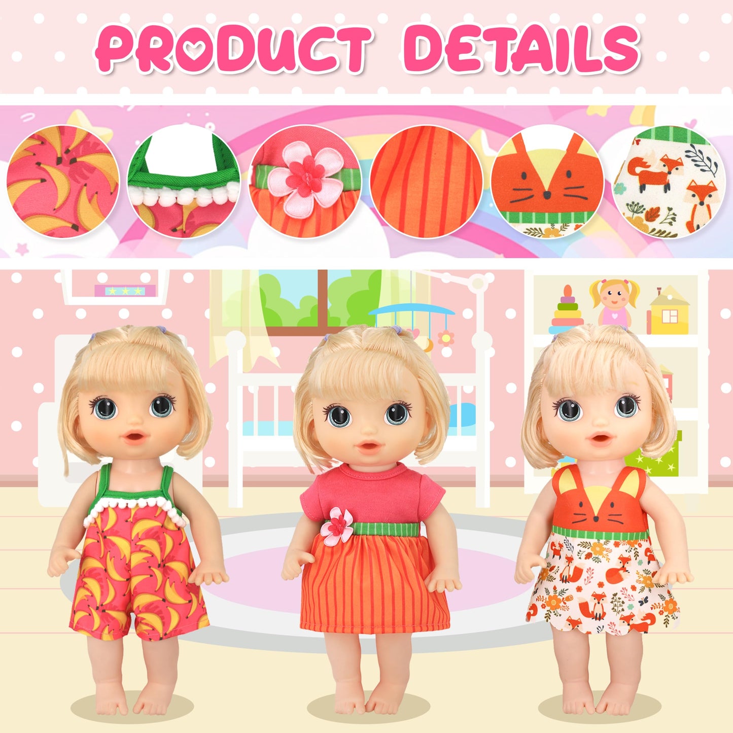 ECORELF Alive 10-Set Doll Clothes for 10-12 Inch Dolls | 2 Onesies + 8 Dresses