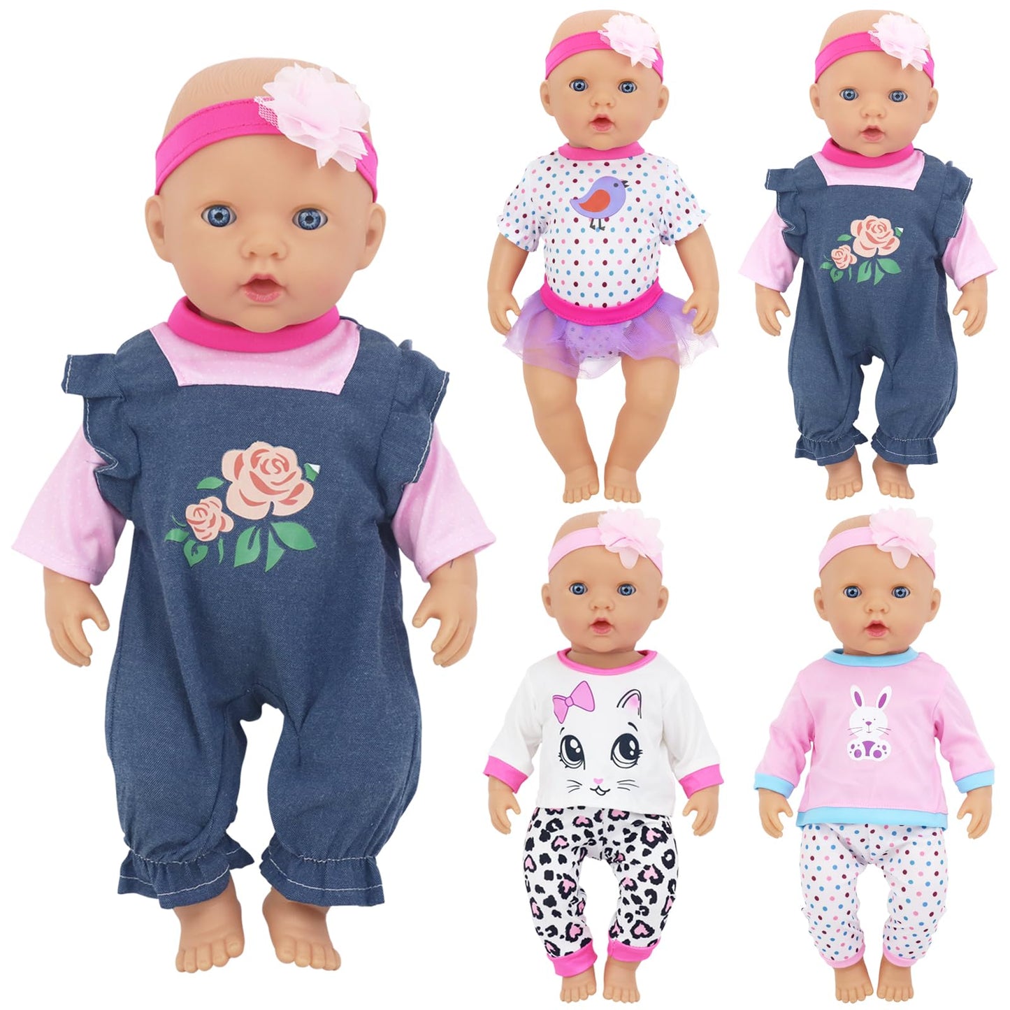 ECORELF 4 Sets Baby Doll Clothes for 14-18 Inch Dolls | Mix & Match Outfits