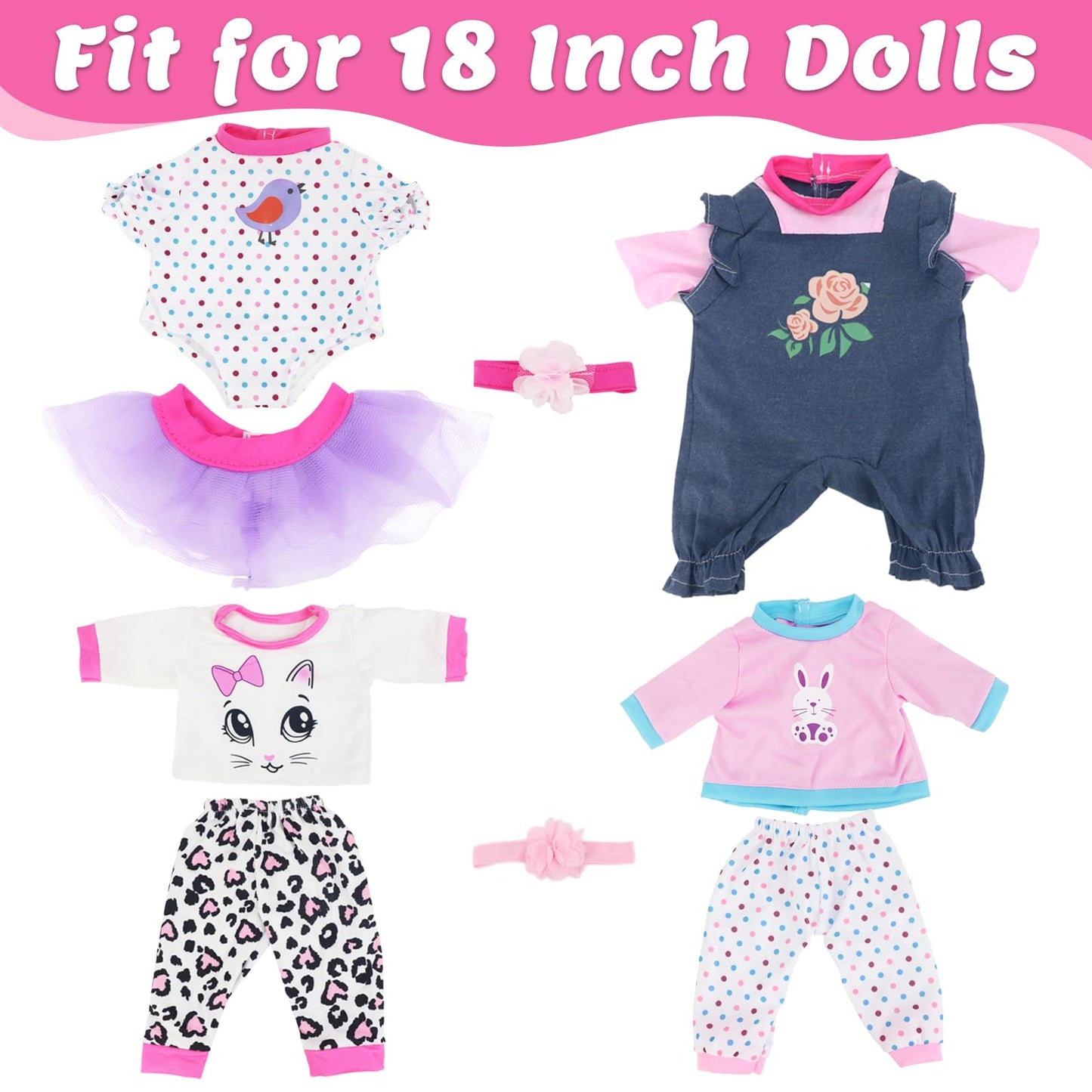 ECORELF 4 Sets Baby Doll Clothes for 14-18 Inch Dolls | Mix & Match Outfits