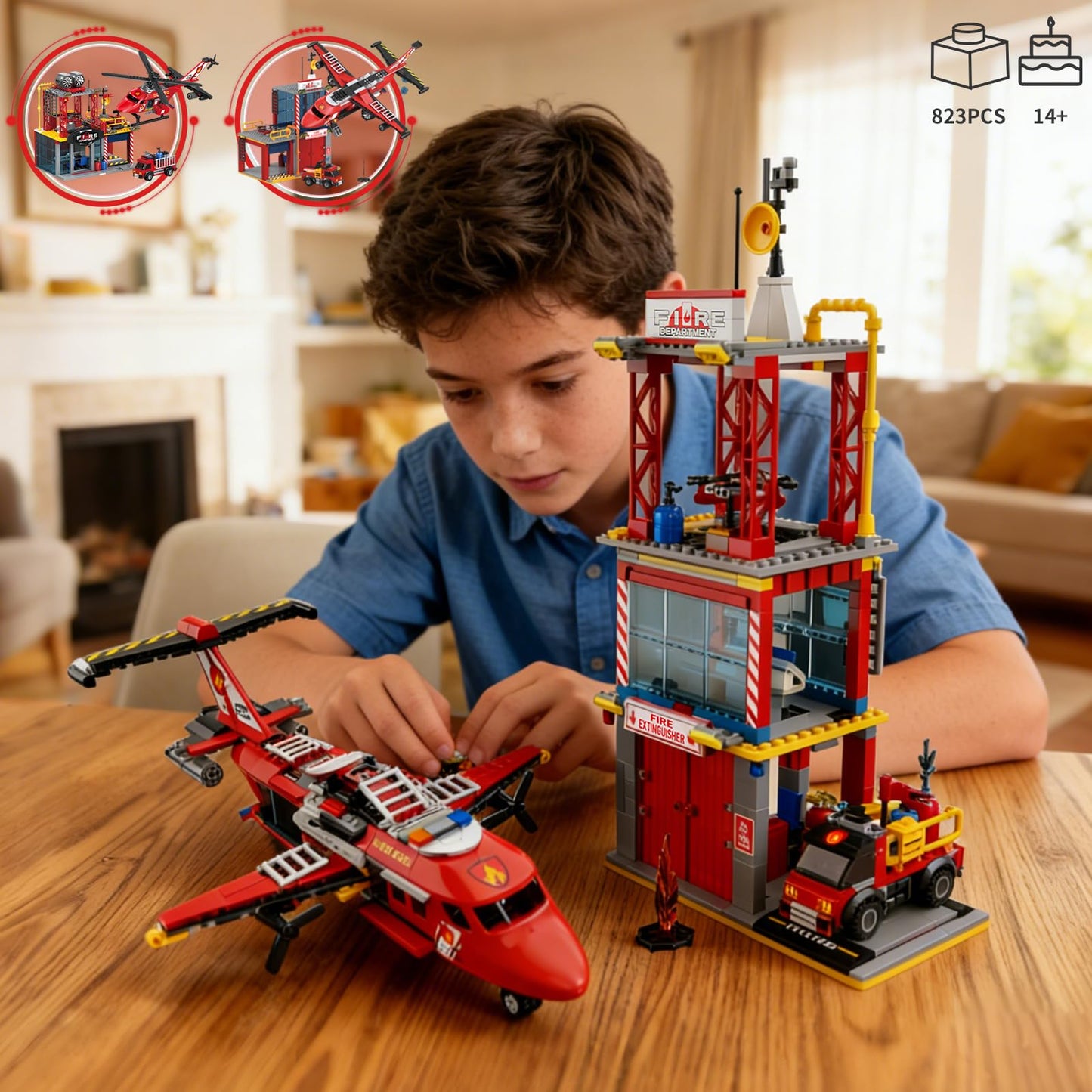 ecpoteny 3 in 1 City Fire Rescue Plane Building Sets — 823 PCS, LEGO Compatible