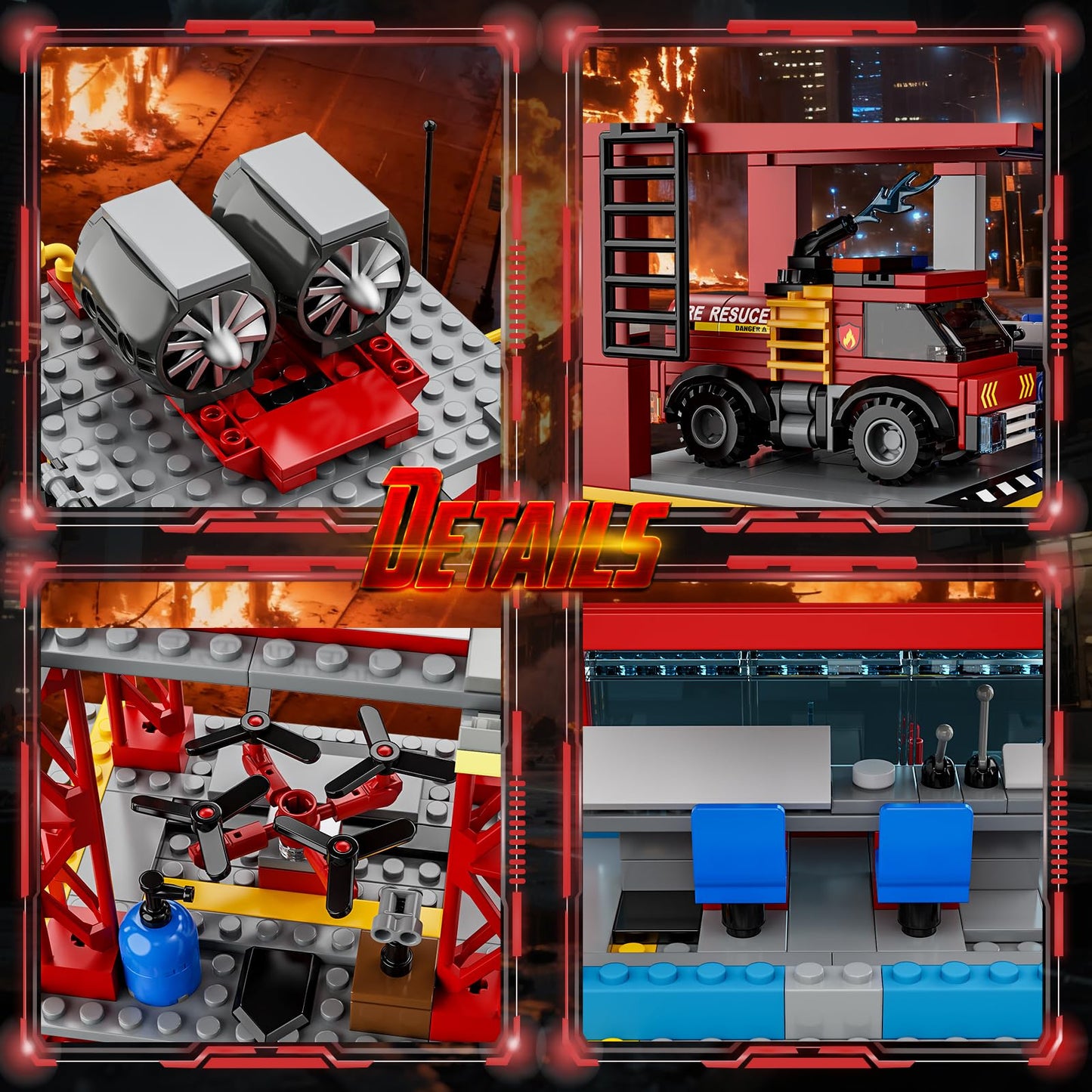 ecpoteny 3 in 1 City Fire Rescue Plane Building Sets — 823 PCS, LEGO Compatible