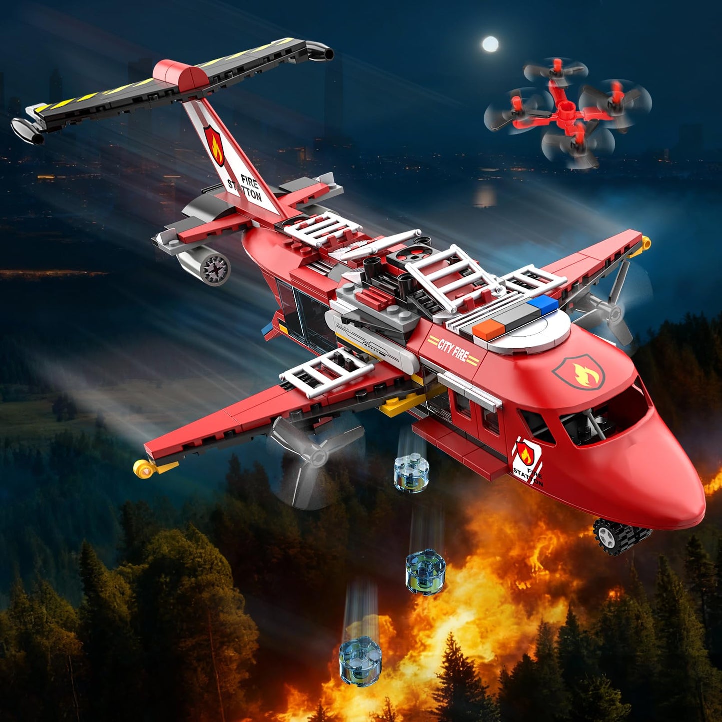 ecpoteny 3 in 1 City Fire Rescue Plane Building Sets — 823 PCS, LEGO Compatible