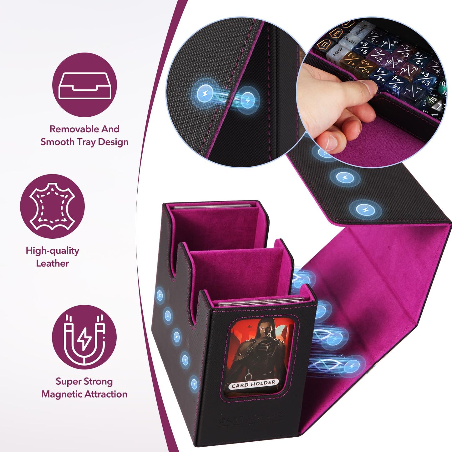 ECXHYDG MTG Deck Box – Dual Commander Displays, Removable Dice Tray, 200+ Cards (Dark Purple)