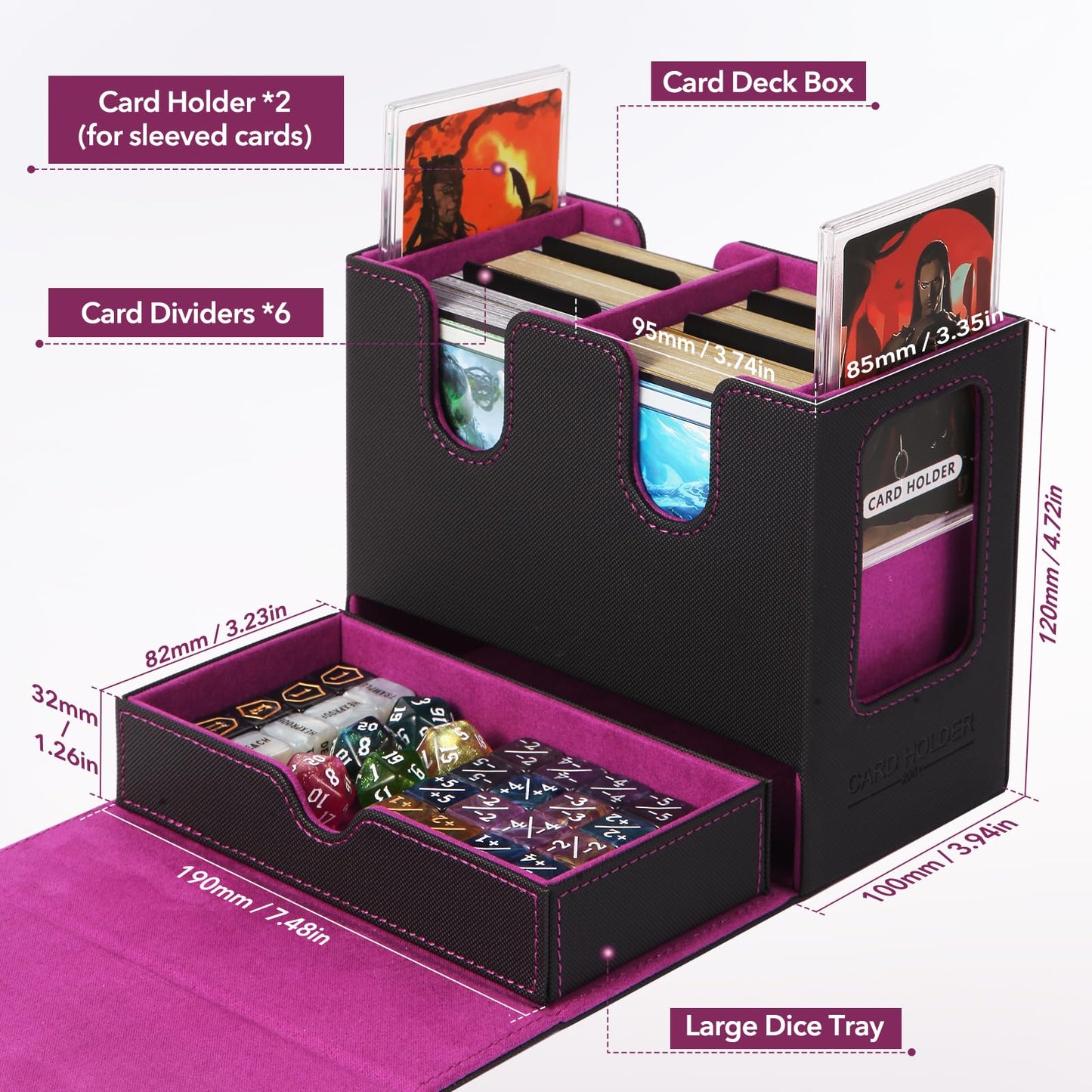ECXHYDG MTG Deck Box – Dual Commander Displays, Removable Dice Tray, 200+ Cards (Dark Purple)