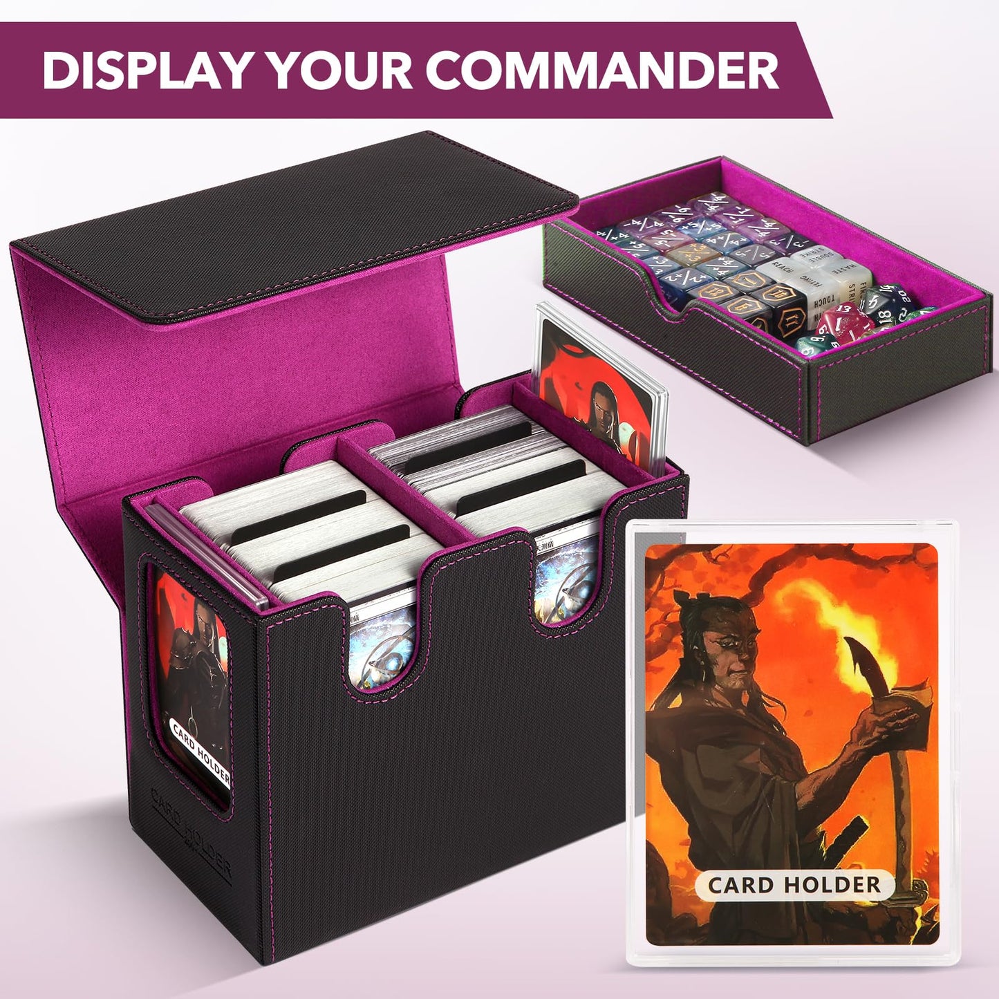 ECXHYDG MTG Deck Box – Dual Commander Displays, Removable Dice Tray, 200+ Cards (Dark Purple)