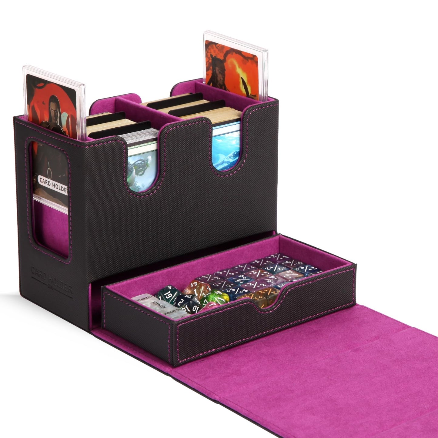 ECXHYDG MTG Deck Box – Dual Commander Displays, Removable Dice Tray, 200+ Cards (Dark Purple)