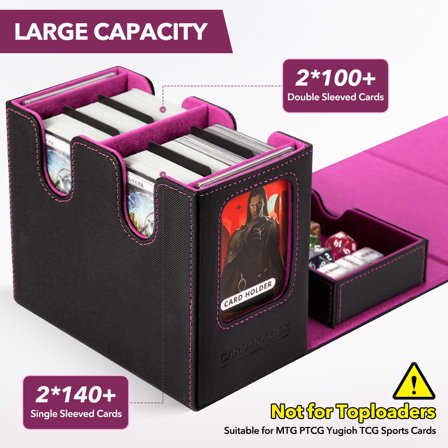 ECXHYDG MTG Deck Box – Dual Commander Displays, Removable Dice Tray, 200+ Cards (Dark Purple)