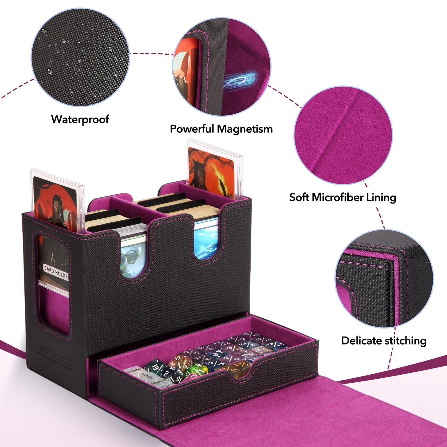 ECXHYDG MTG Deck Box – Dual Commander Displays, Removable Dice Tray, 200+ Cards (Dark Purple)